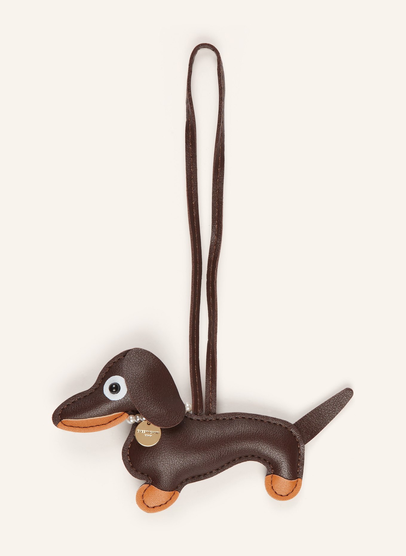 CHEEKY CHAIN MUNICH Taschenanhänger CHARLY: DUNKELBRAUN / COGNAC / WEISS