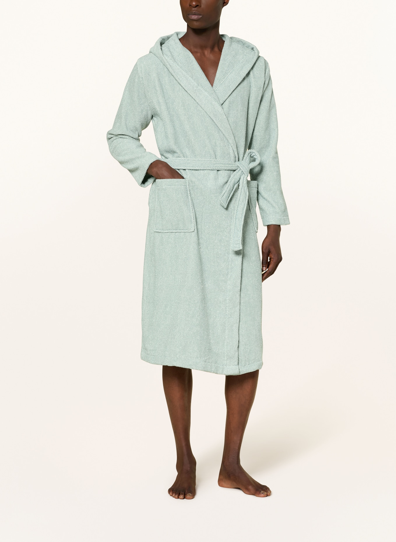 Marc O'Polo Unisex-Bademantel mit Kapuze: HELLGRÜN / WEISS