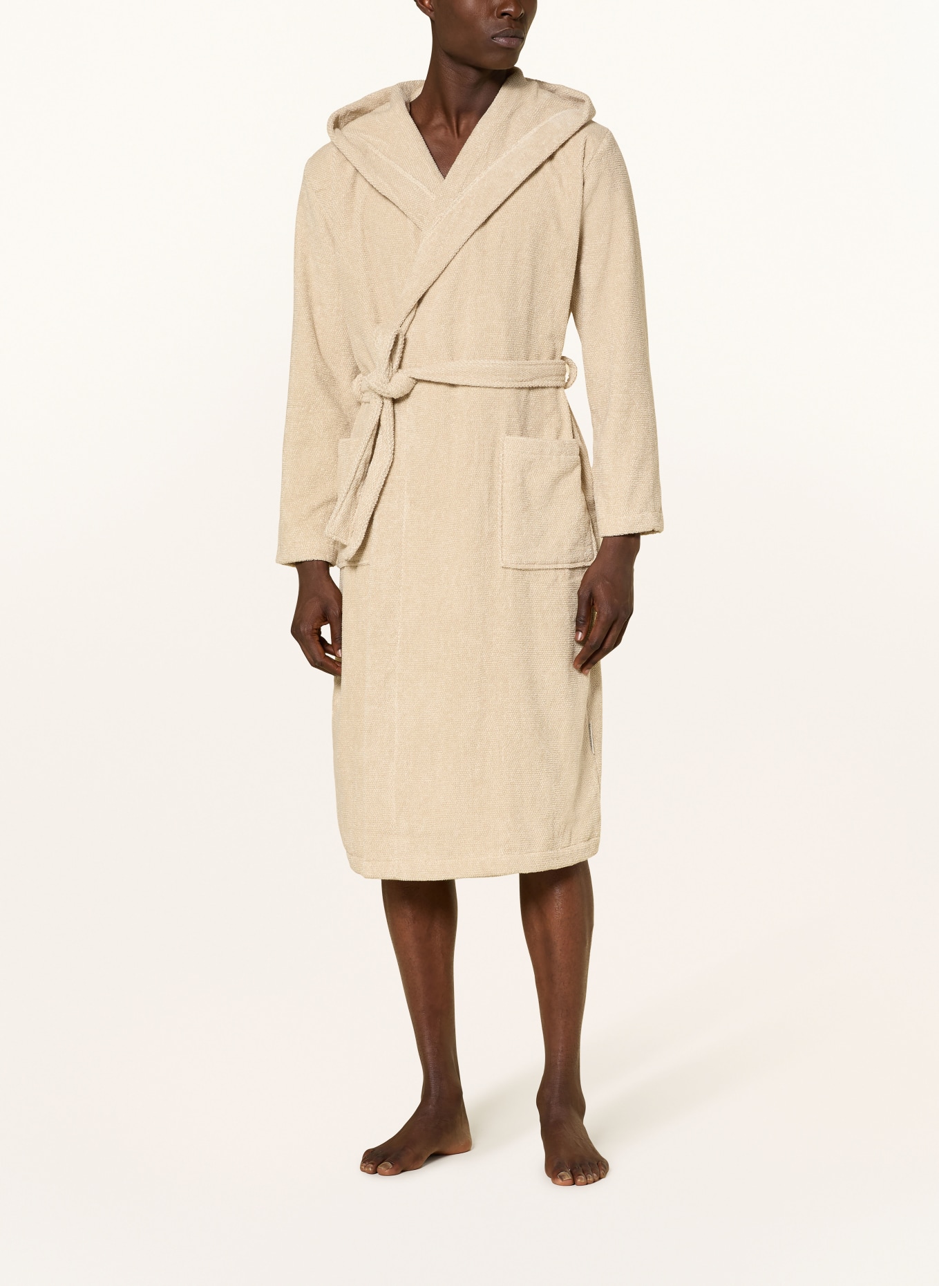 Marc O'Polo Unisex-Bademantel mit Kapuze: BEIGE / WEISS