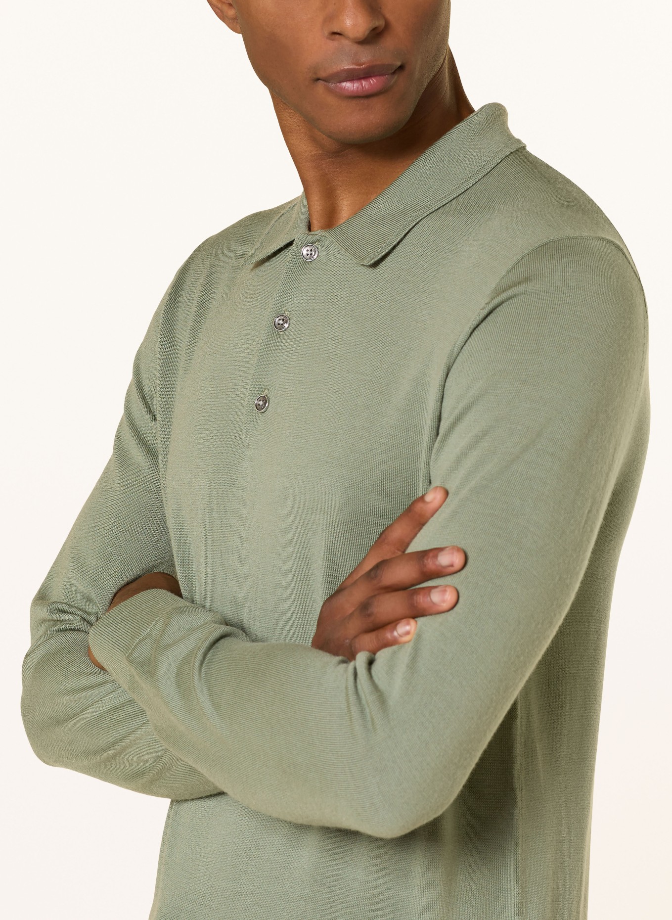 REISS Strick-Poloshirt TRAFFORD aus Merinowolle: HELLGRÜN