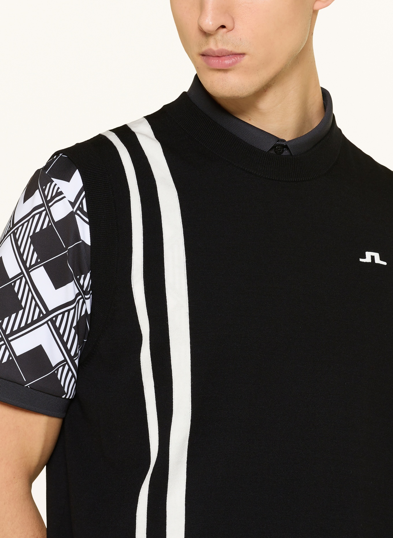 J.LINDEBERG pull sans manches: NOIR / BLANC