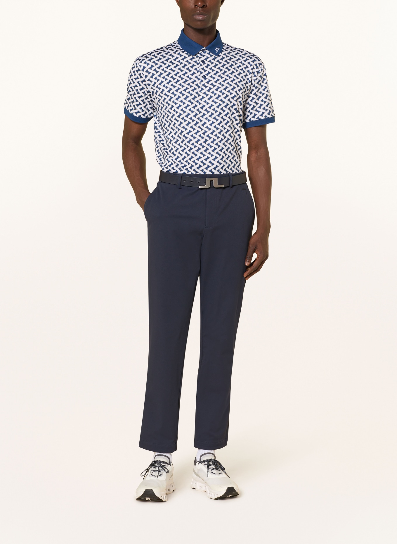 J.LINDEBERG Funktions-Poloshirt: WEISS / BLAU