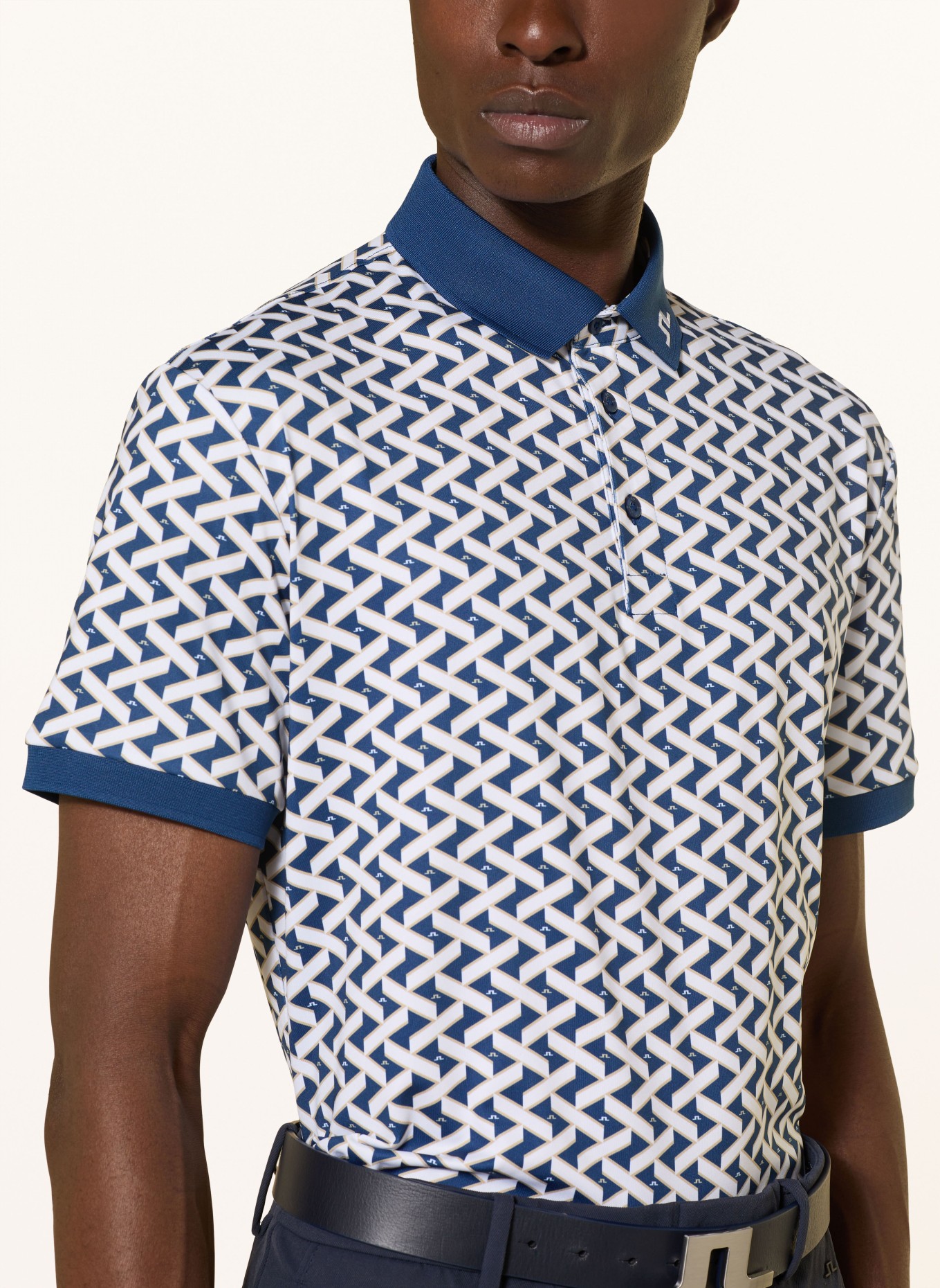 J.LINDEBERG Funktions-Poloshirt: WEISS / BLAU