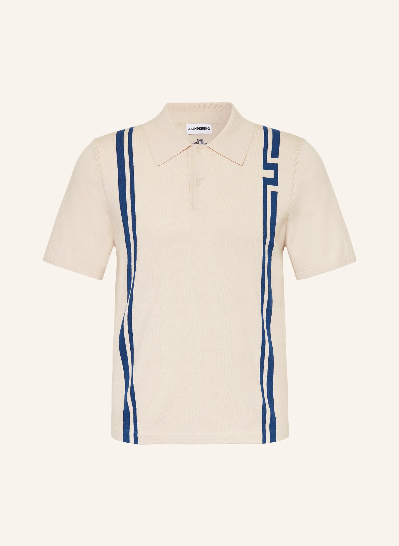 J.LINDEBERG Strick-Poloshirt: BEIGE / DUNKELBLAU