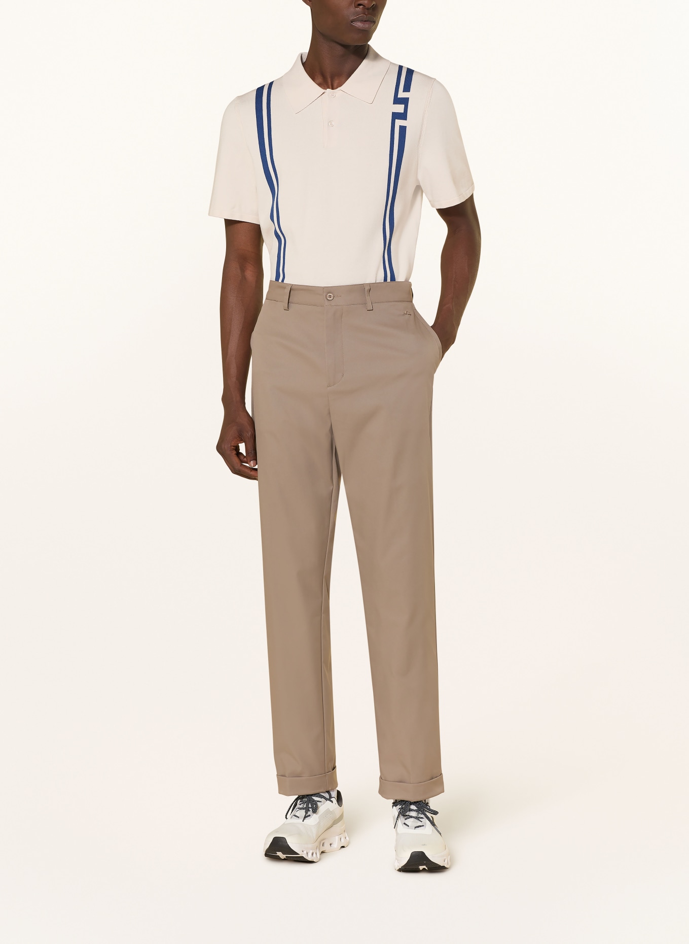 J.LINDEBERG Strick-Poloshirt: BEIGE / DUNKELBLAU
