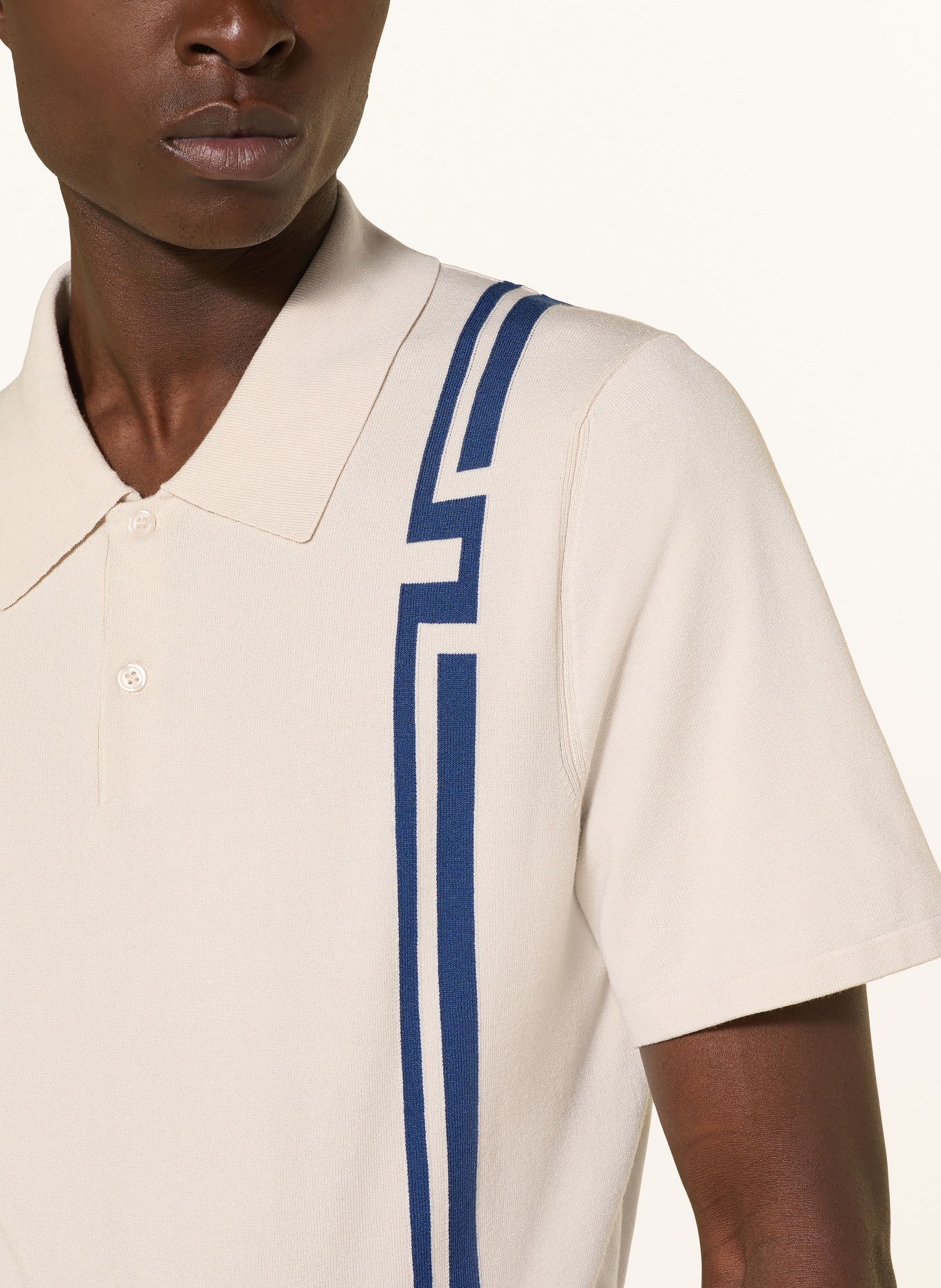 J.LINDEBERG Strick-Poloshirt: BEIGE / DUNKELBLAU