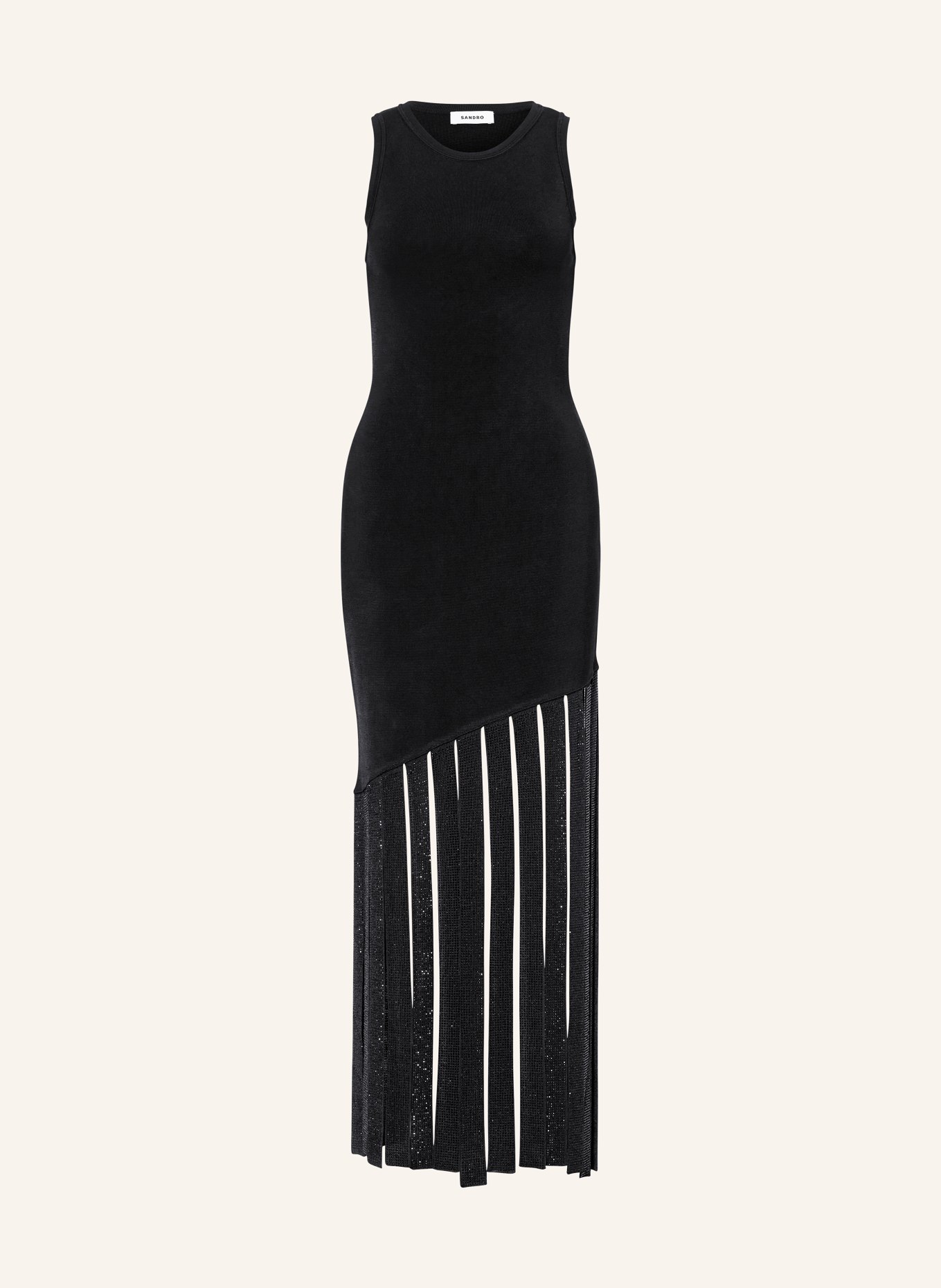 SANDRO Strickkleid mit Schmucksteinen: SCHWARZ