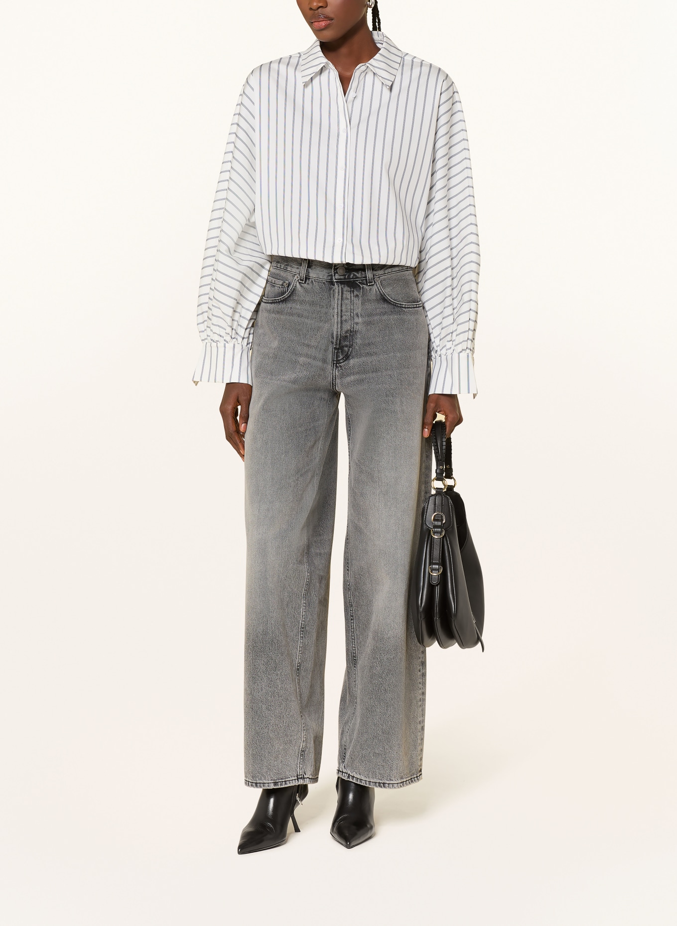 MRS & HUGS Oversized-Hemdbluse: WEISS / DUNKELBLAU