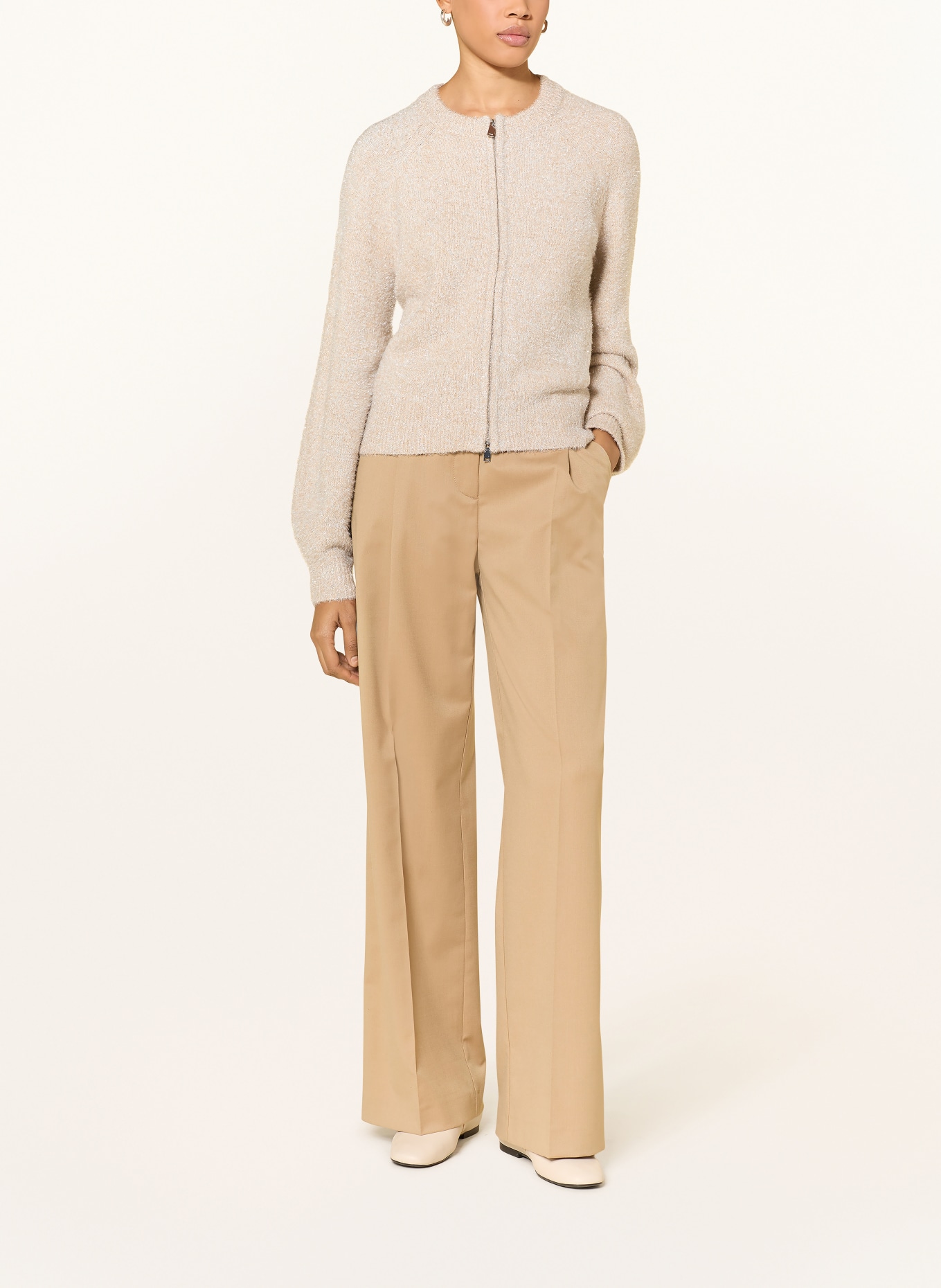 OPUS Strickjacke DOSMIC mit Glitzergarn: CAMEL