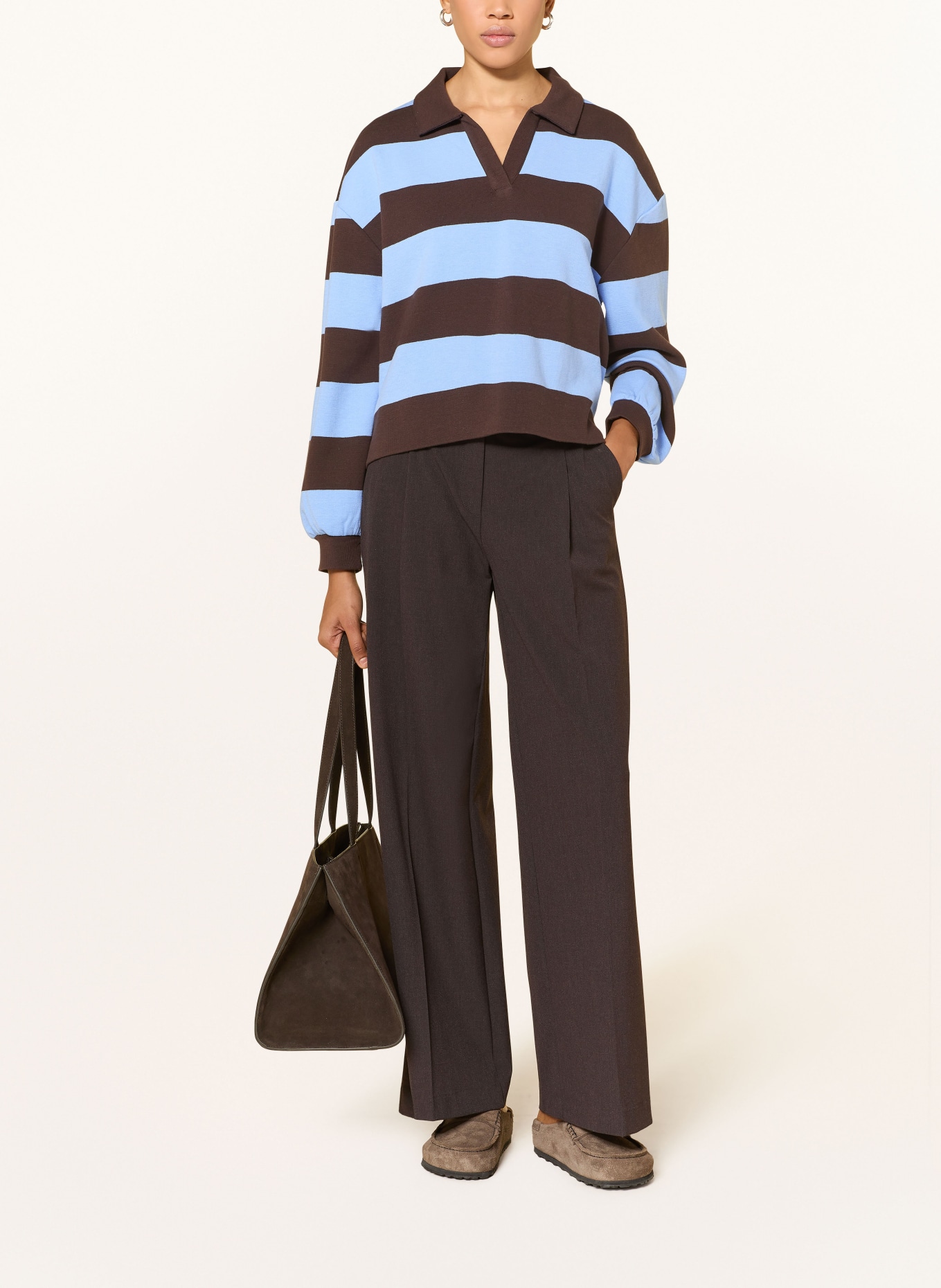 OPUS Rugby shirt GLOCKI: LIGHT BLUE / DARK BROWN