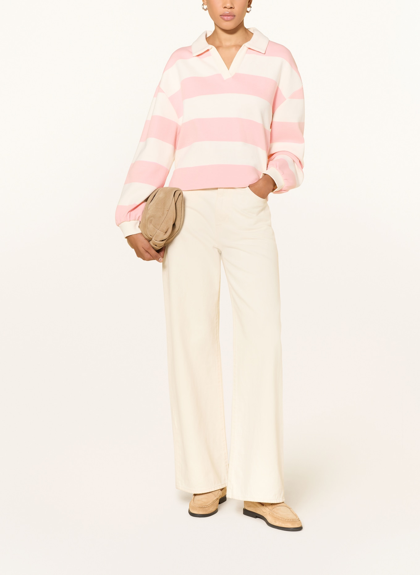 OPUS Rugby shirt GLOCKI: PINK / ECRU