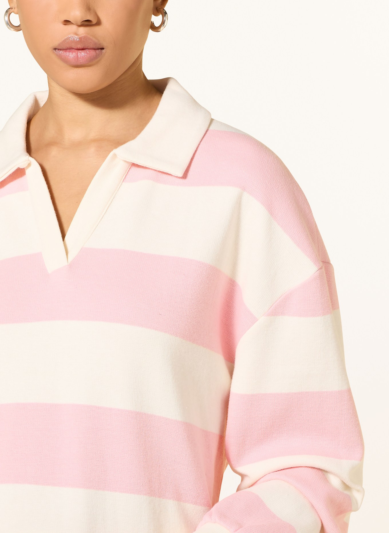 OPUS Rugby shirt GLOCKI: PINK / ECRU