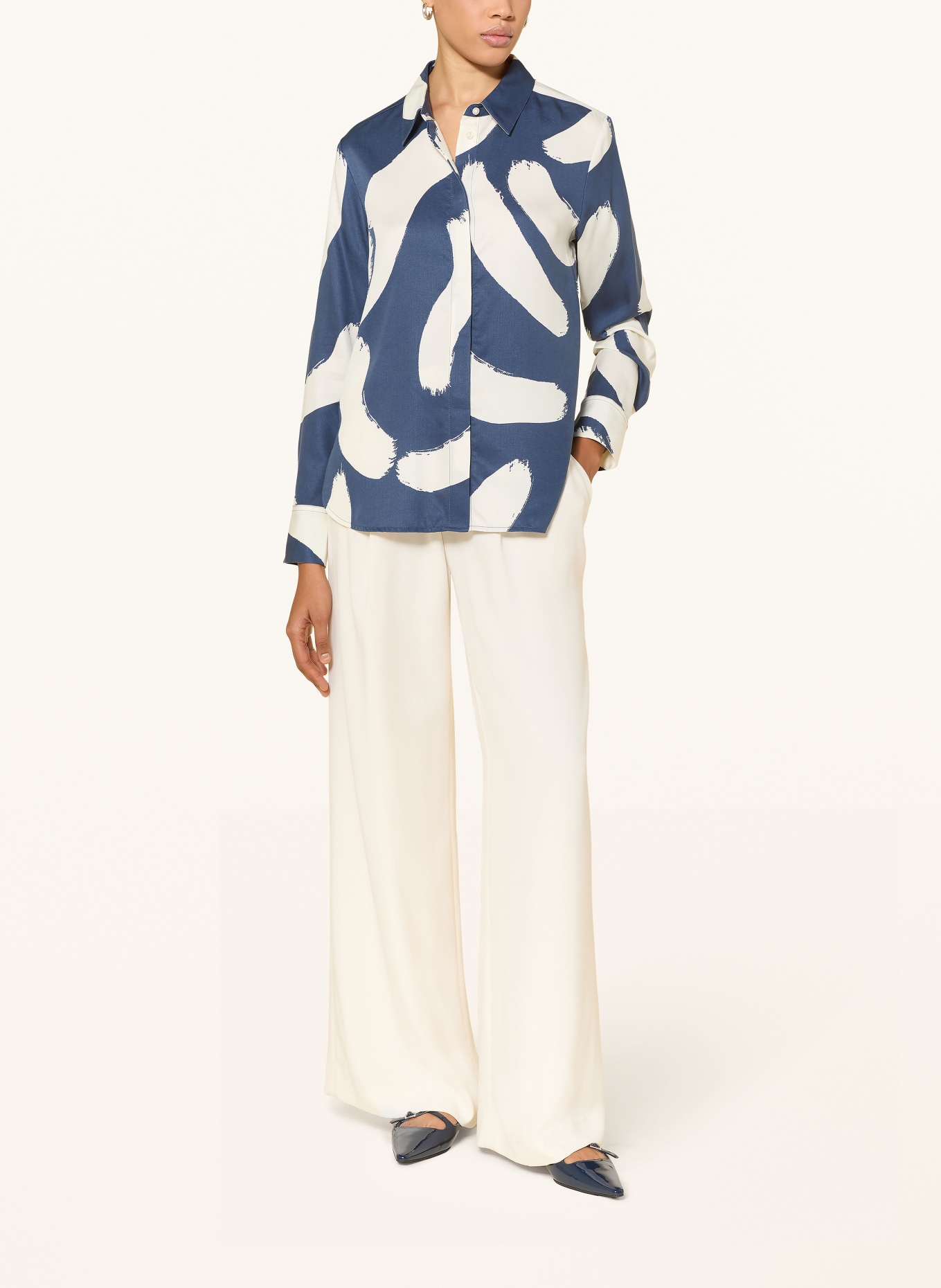 OPUS Hemdbluse FUMIRA: BLAU / ECRU