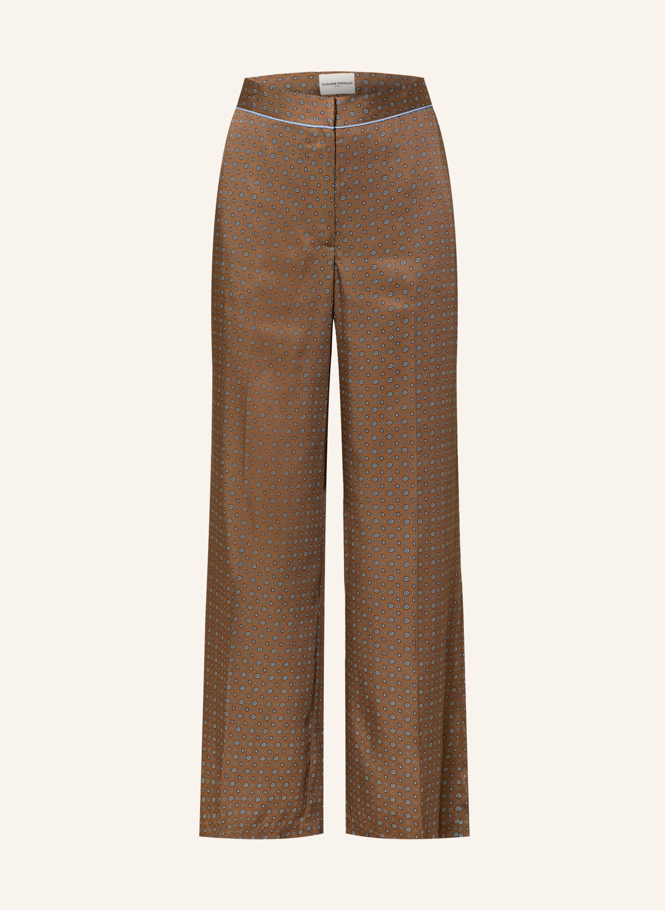 CLAUDIE PIERLOT Marlenehose aus Satin: BRAUN / BLAU / WEISS