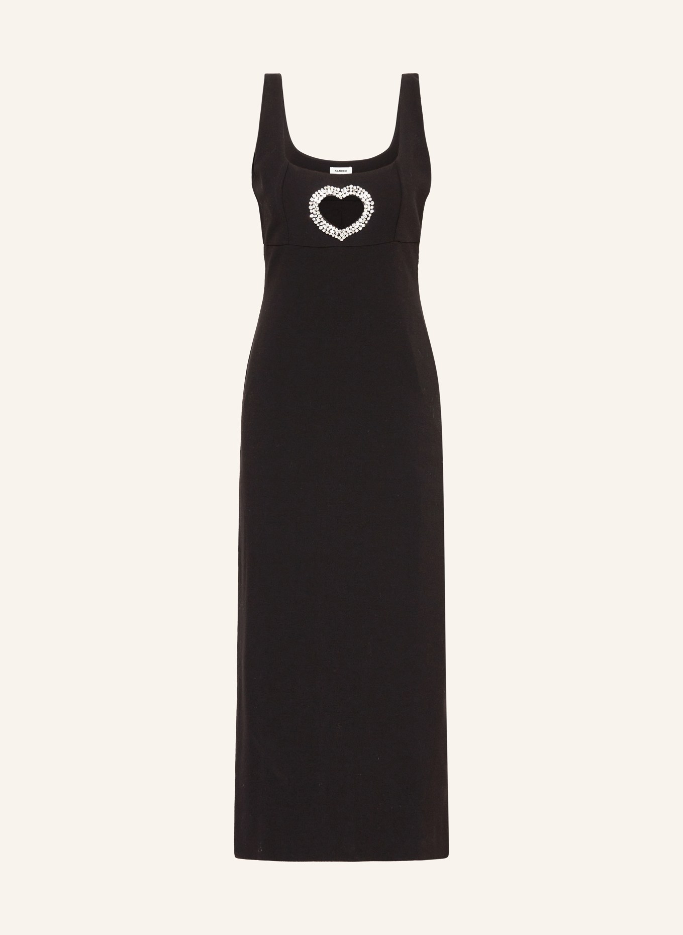 SANDRO Kleid mit Cut-out und Schmucksteinen: SCHWARZ / SILBER