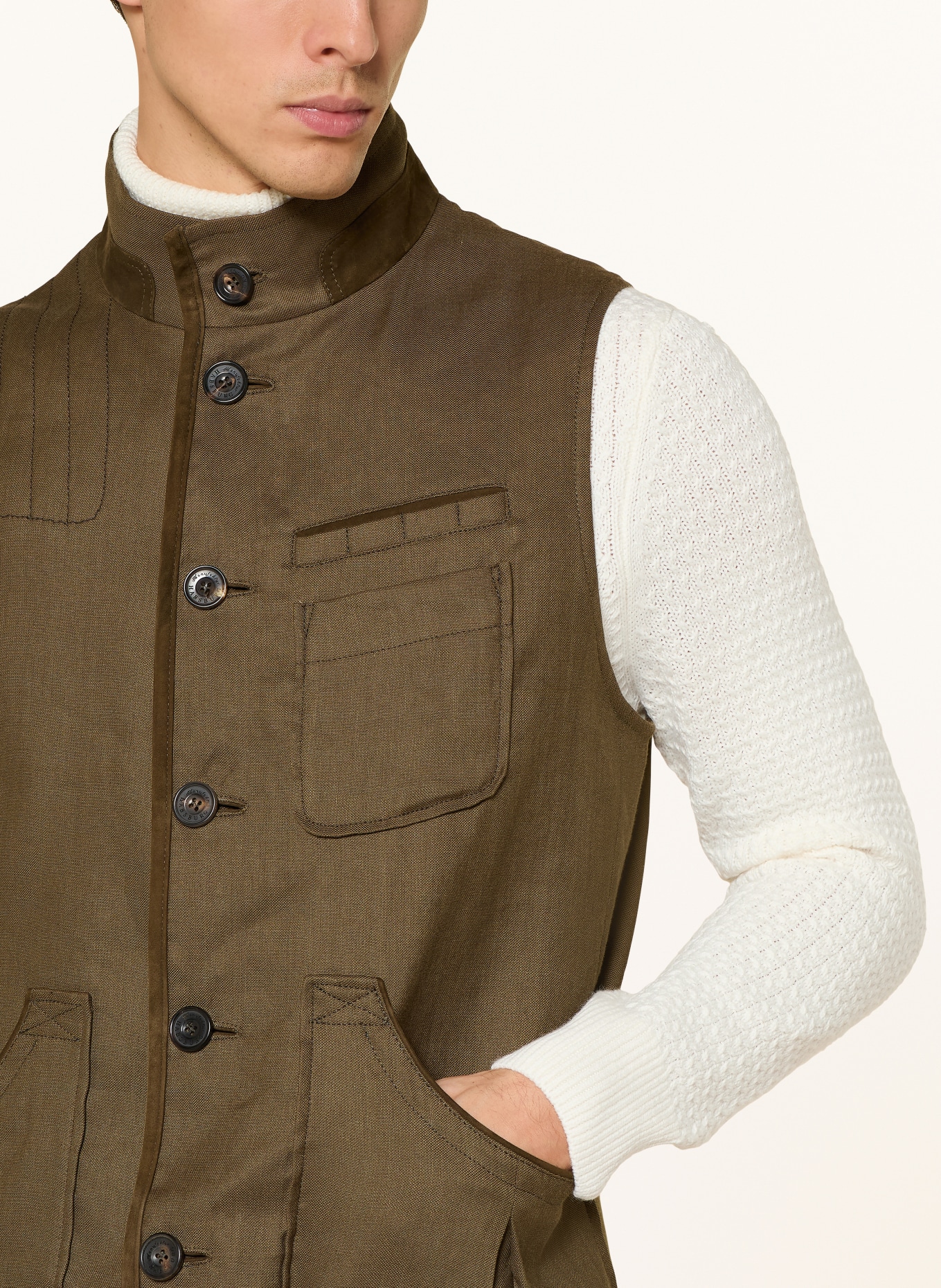 HABSBURG KERSCHENECK traditional vest with linen: 6262 oliv/oliv