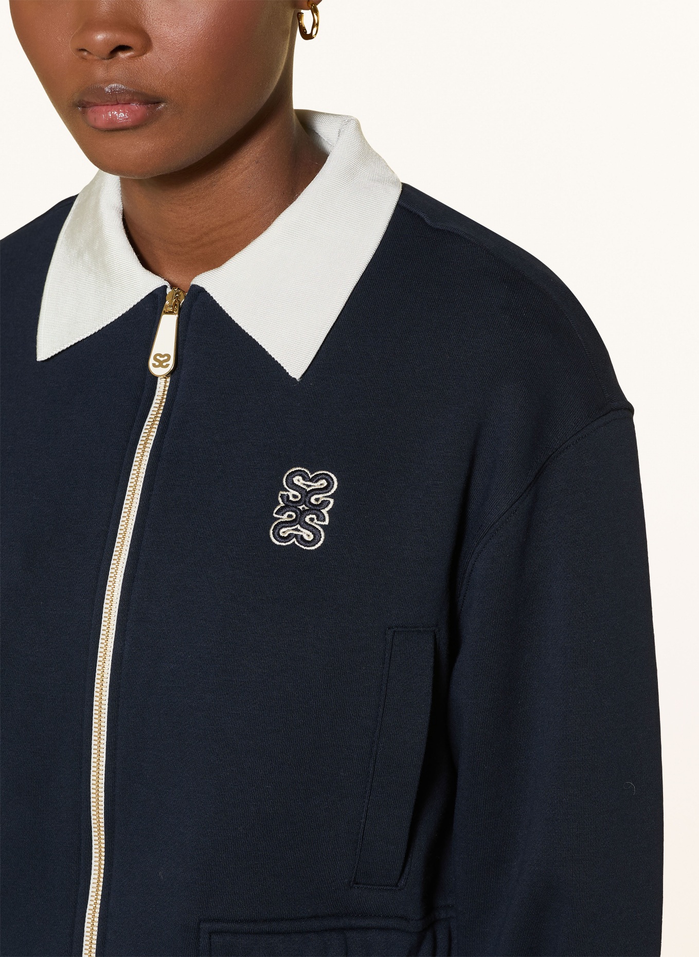 SANDRO Sweatjacke: DUNKELBLAU / WEISS