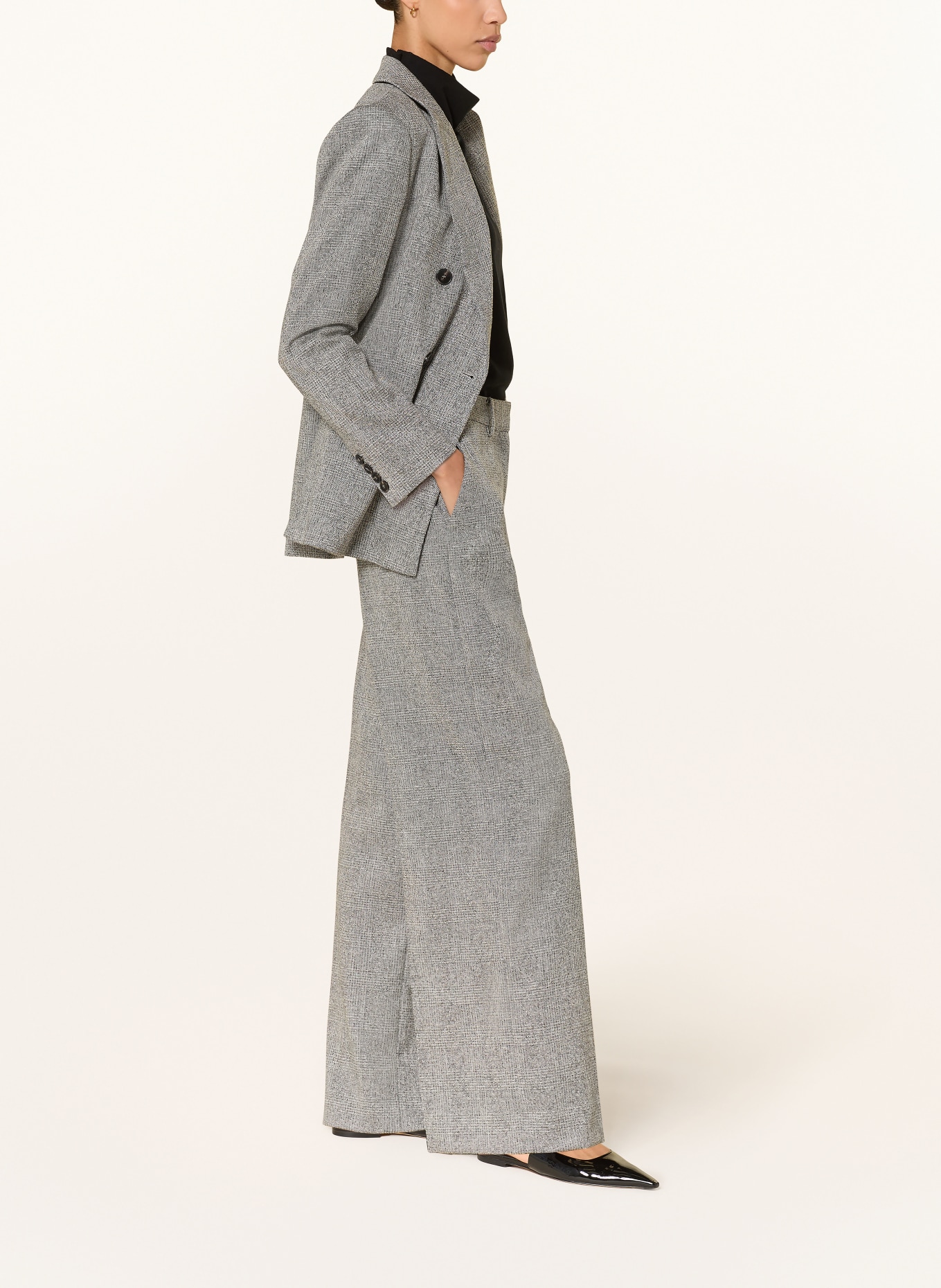 REISS Marlenehose DARLTON aus Tweed: GRAU / CREME / SCHWARZ
