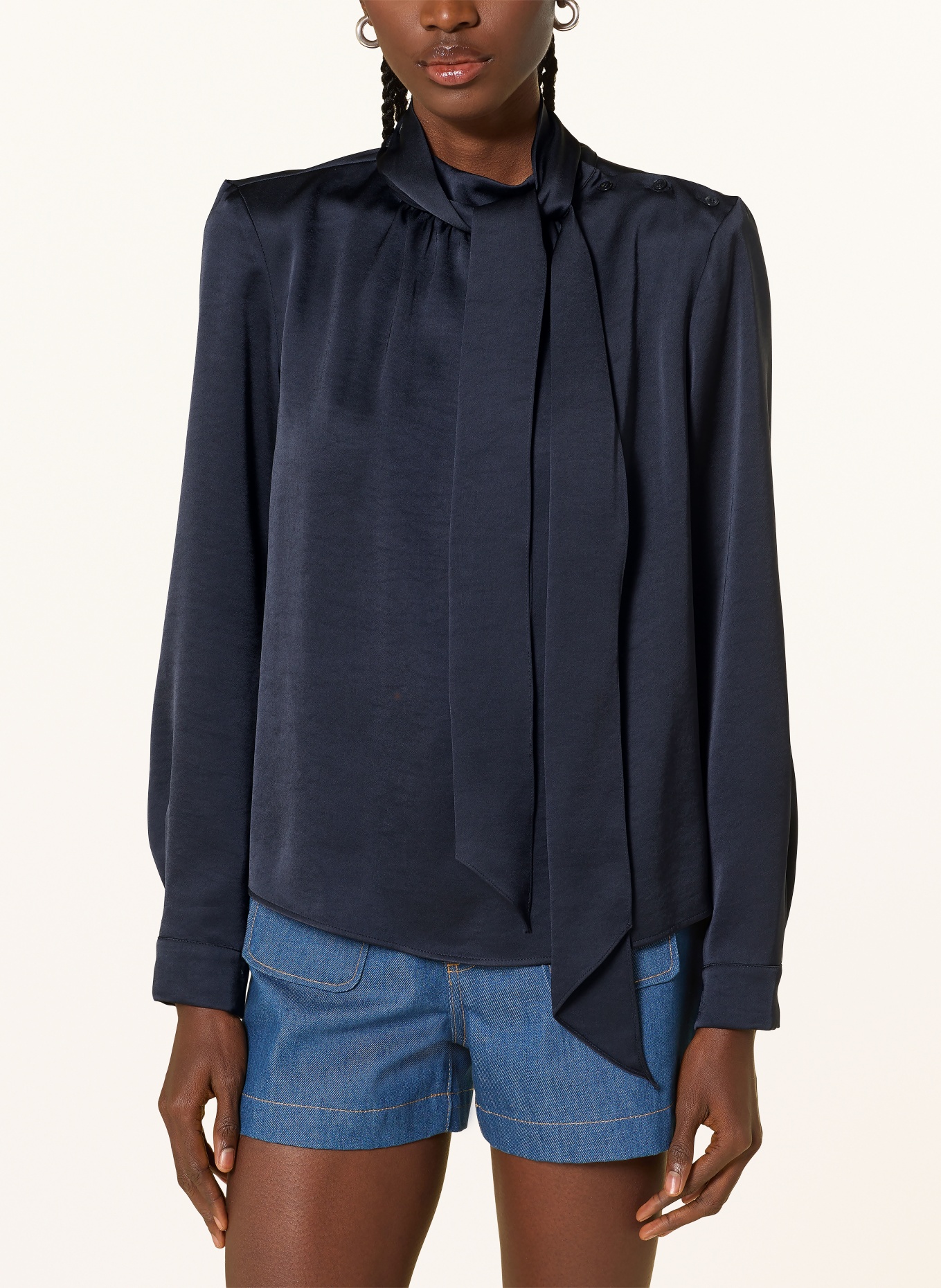 CLAUDIE PIERLOT Schluppenbluse aus Satin: DUNKELBLAU