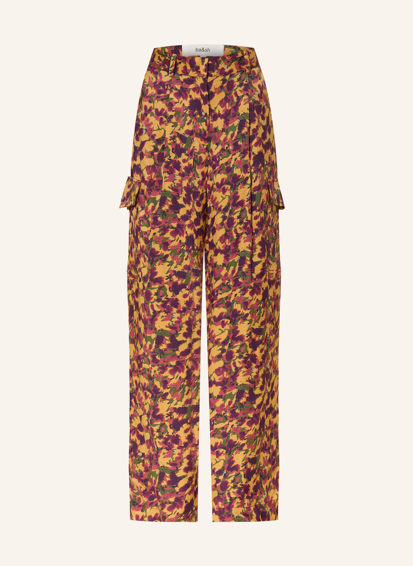 ba&sh Cargohose NARY aus Satin: DUNKELGELB / DUNKELLILA / GRÜN