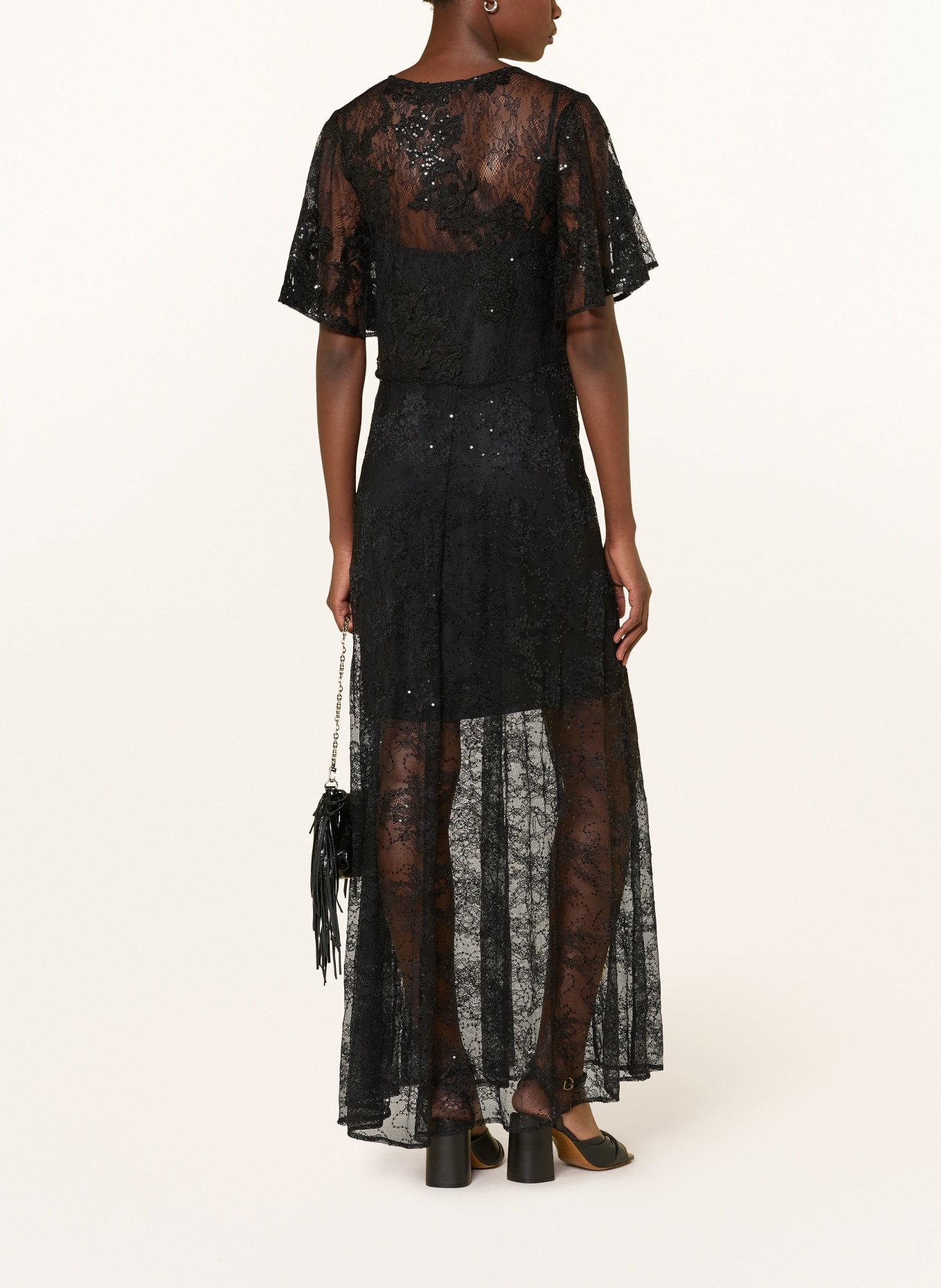 maje Spitzenkleid mit Pailletten: SCHWARZ