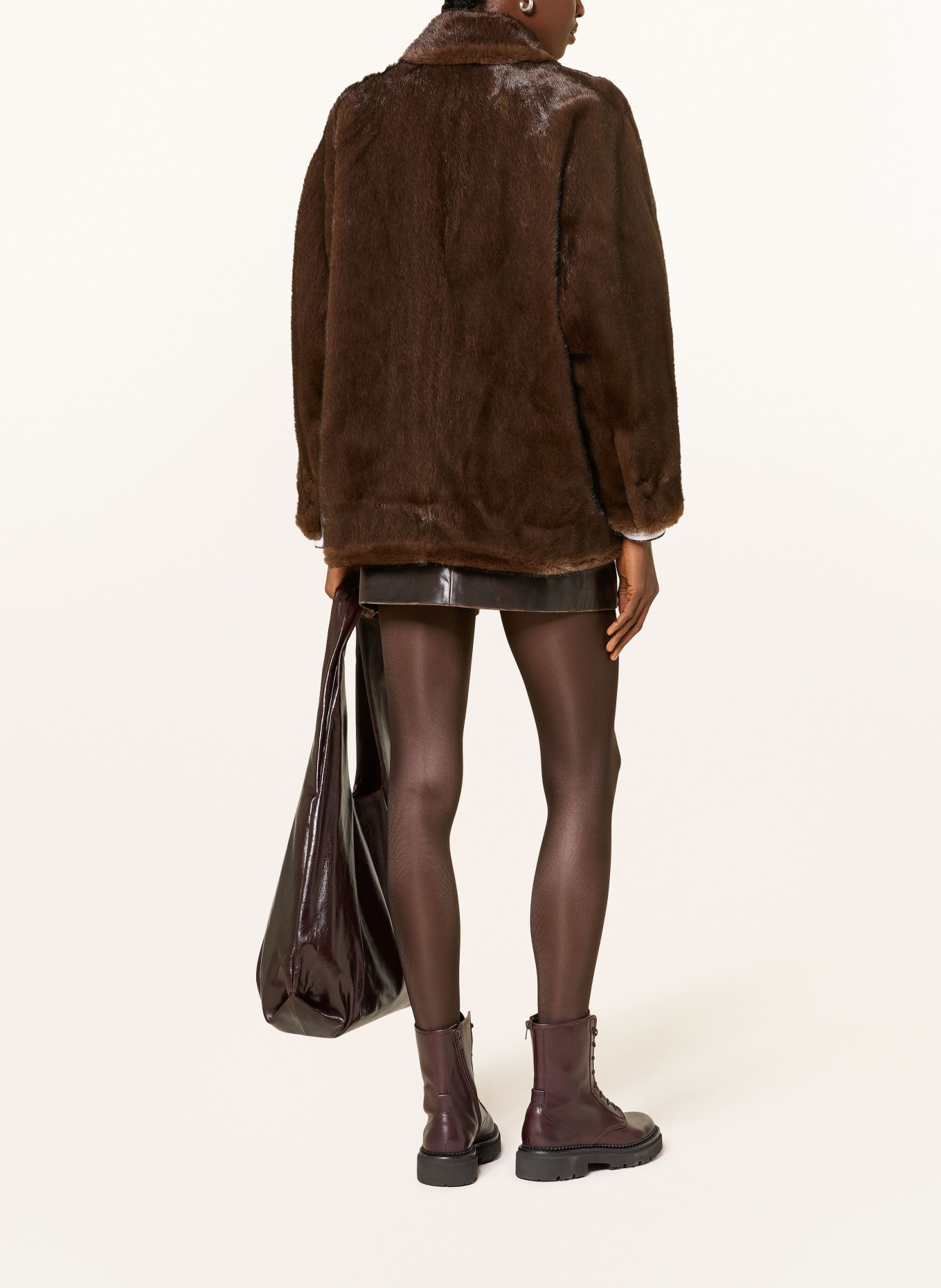 SANDRO Kunstfell-Jacke: DUNKELBRAUN