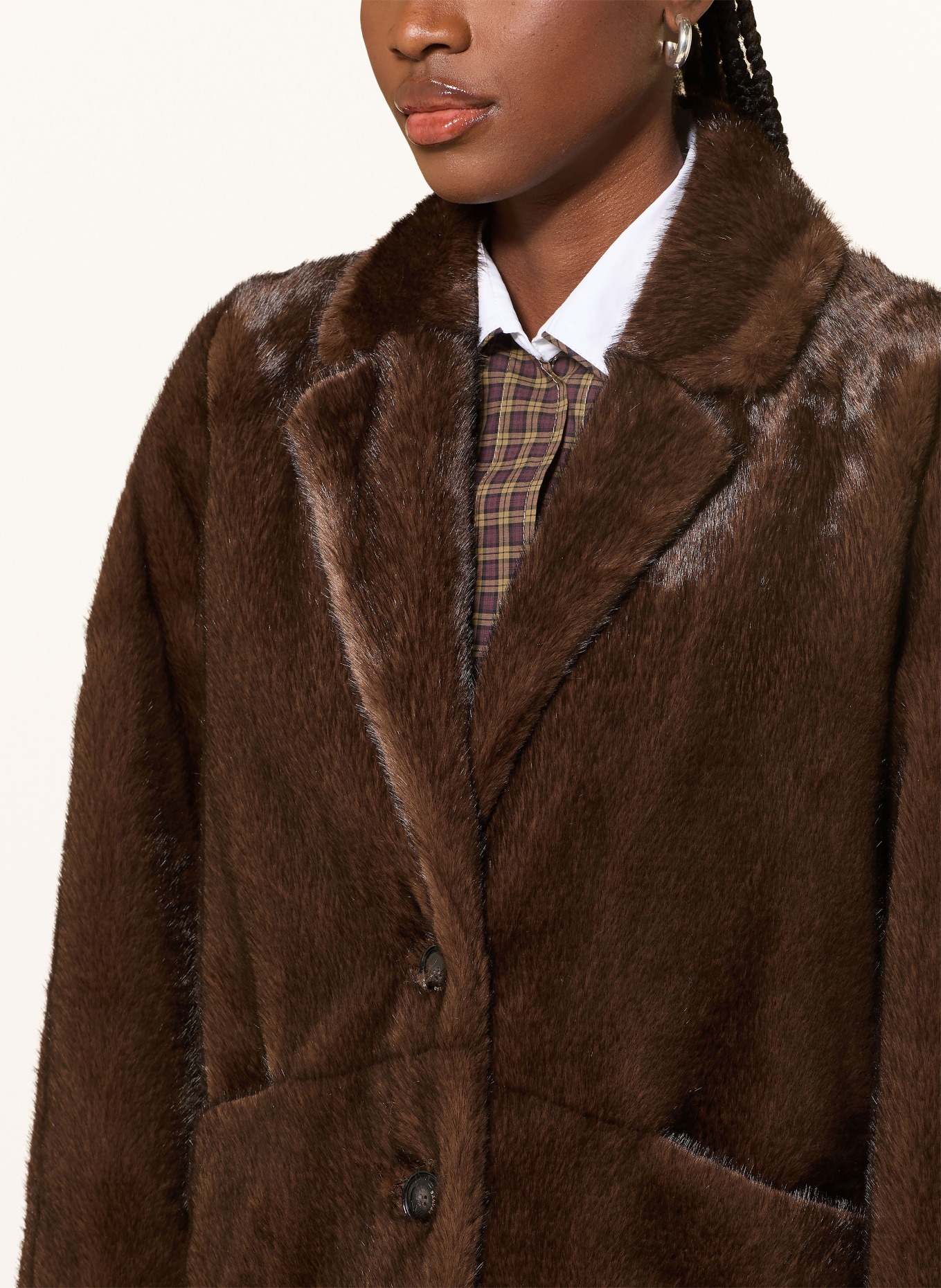 SANDRO Kunstfell-Jacke: DUNKELBRAUN