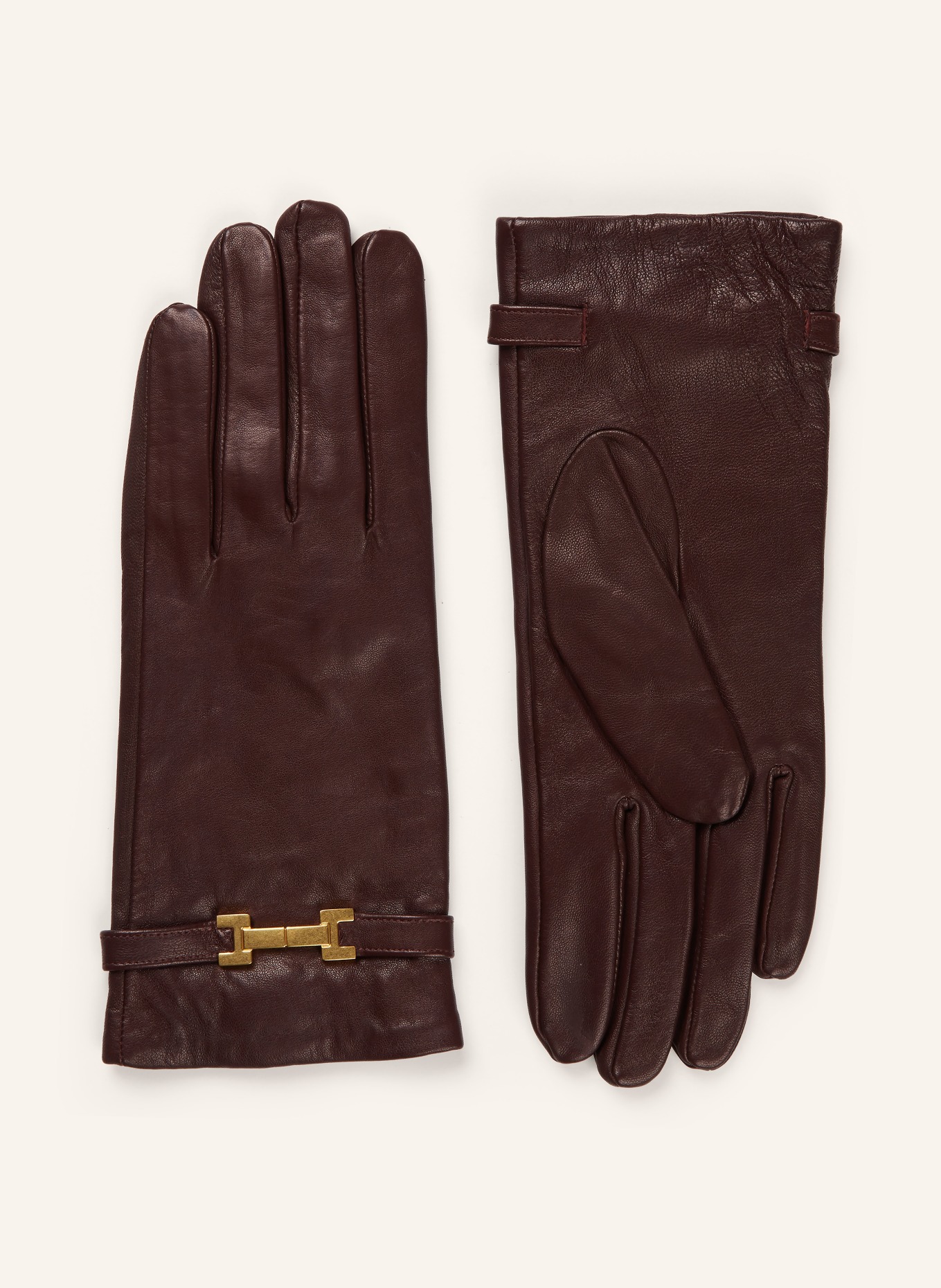 REISS Lederhandschuhe HARRIET: DUNKELBRAUN / GOLD