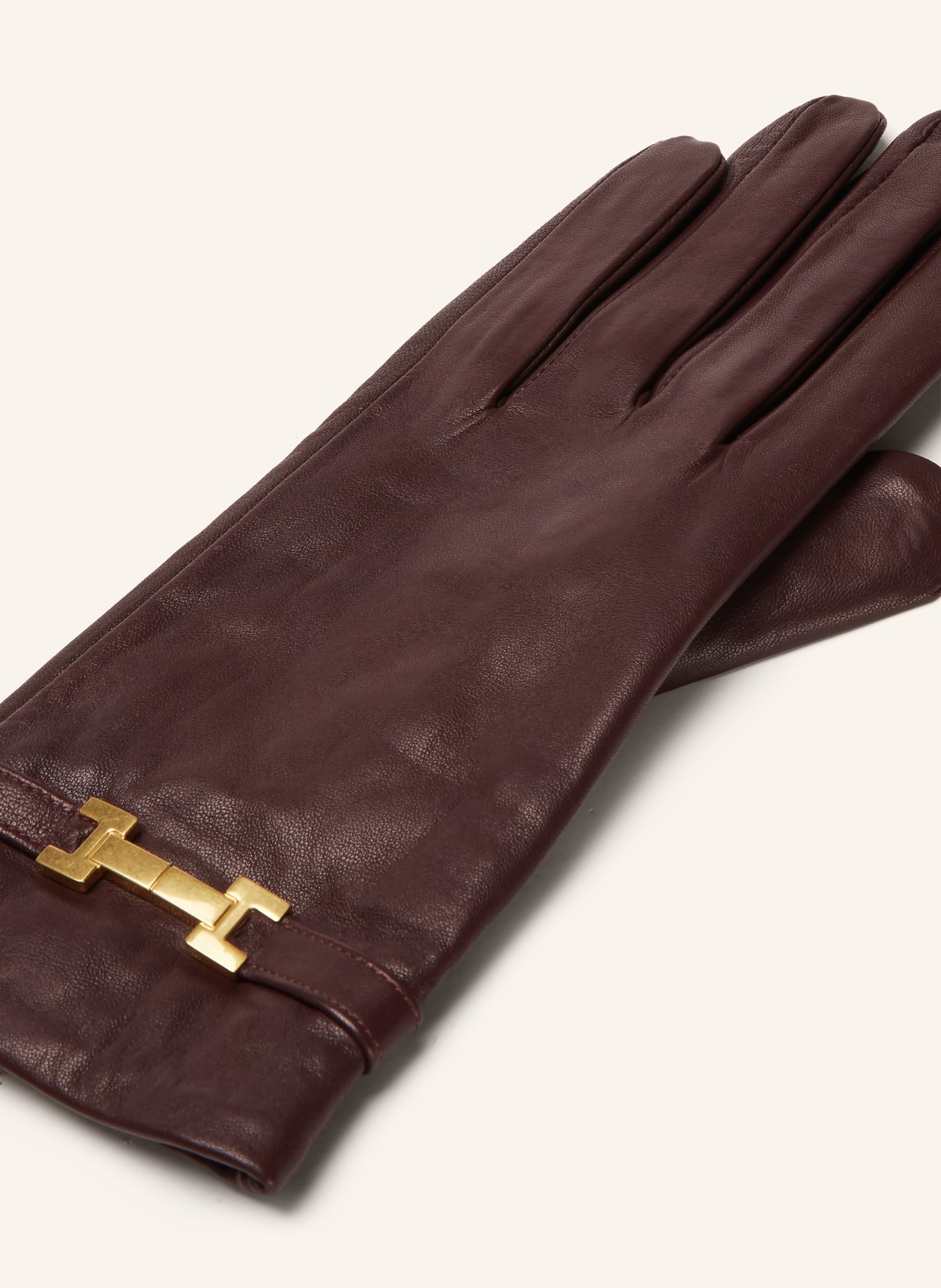 REISS Lederhandschuhe HARRIET: DUNKELBRAUN / GOLD