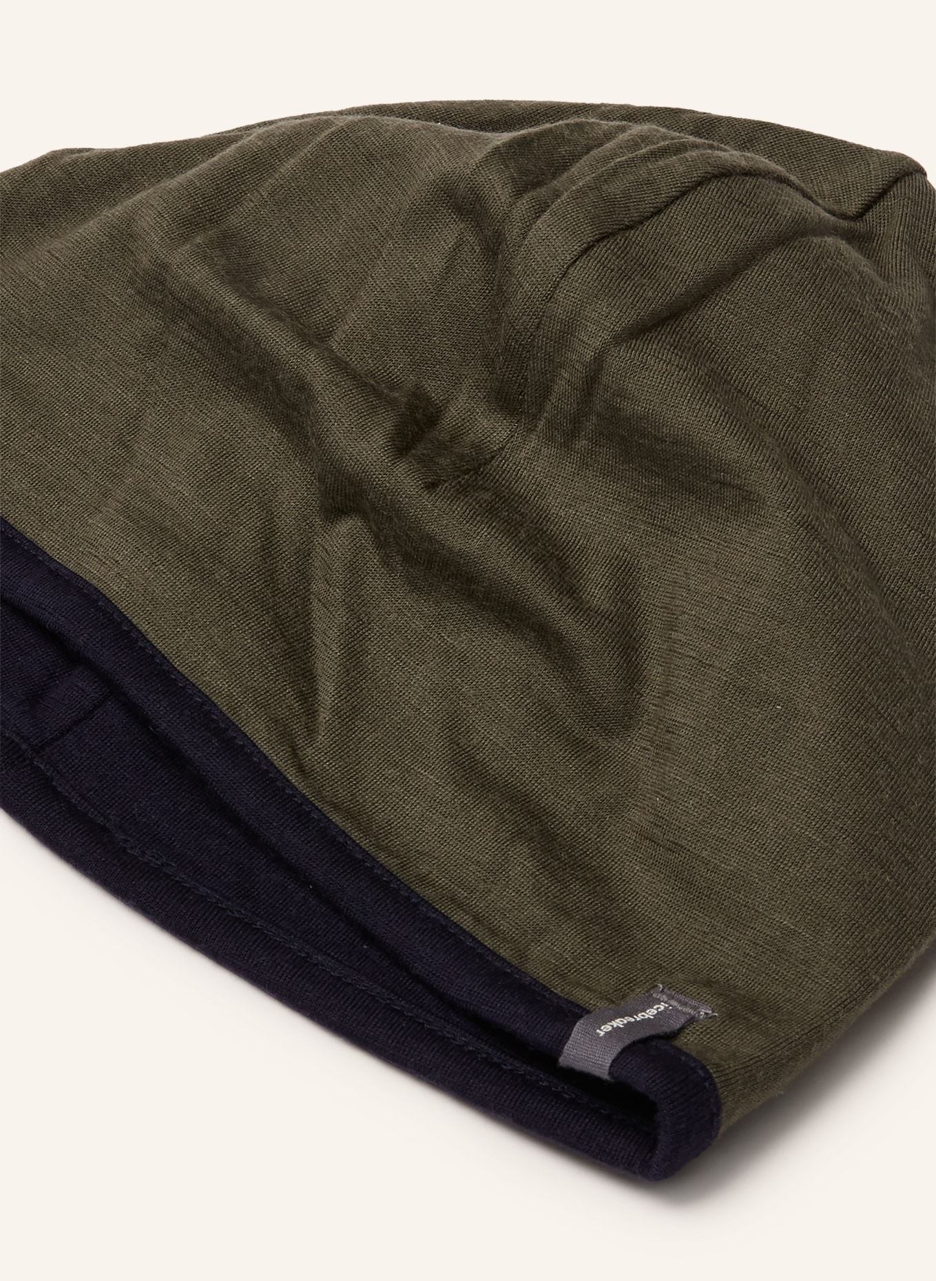 icebreaker Multifunktionsmütze POCKET aus Merinowolle: OLIV / DUNKELBLAU