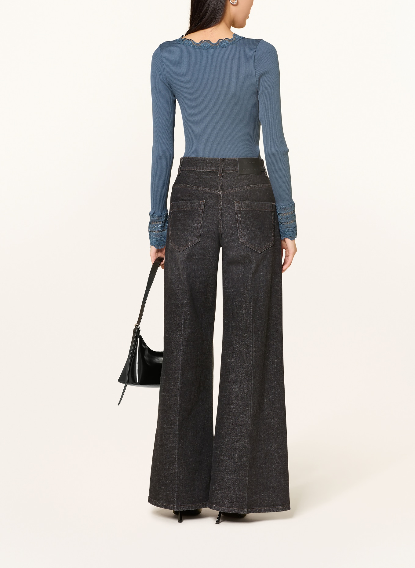 rosemunde Longsleeve BENITA aus Seide mit Spitze: BLAU