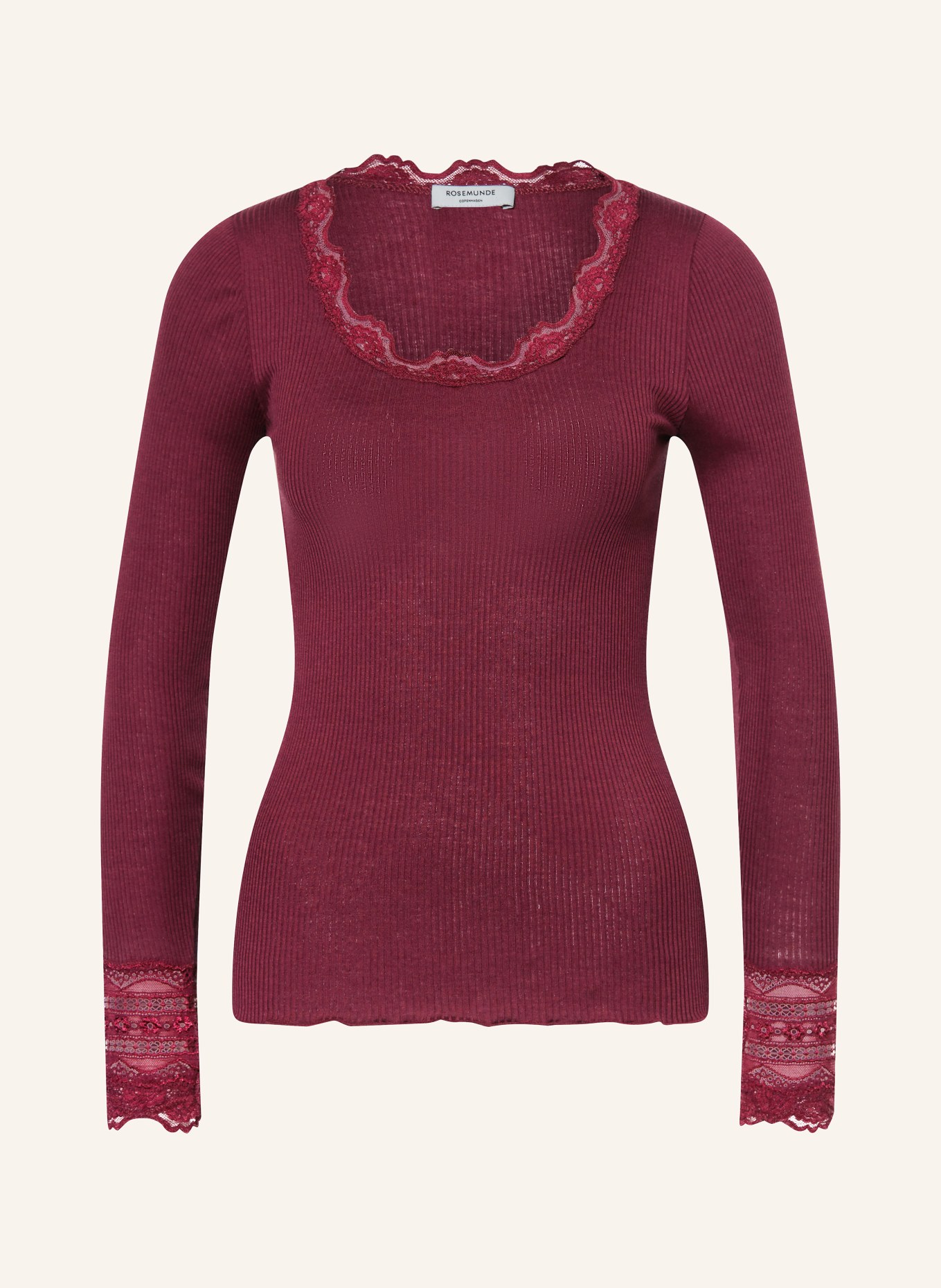 rosemunde Longsleeve BENITA aus Seide mit Spitze: DUNKELROT