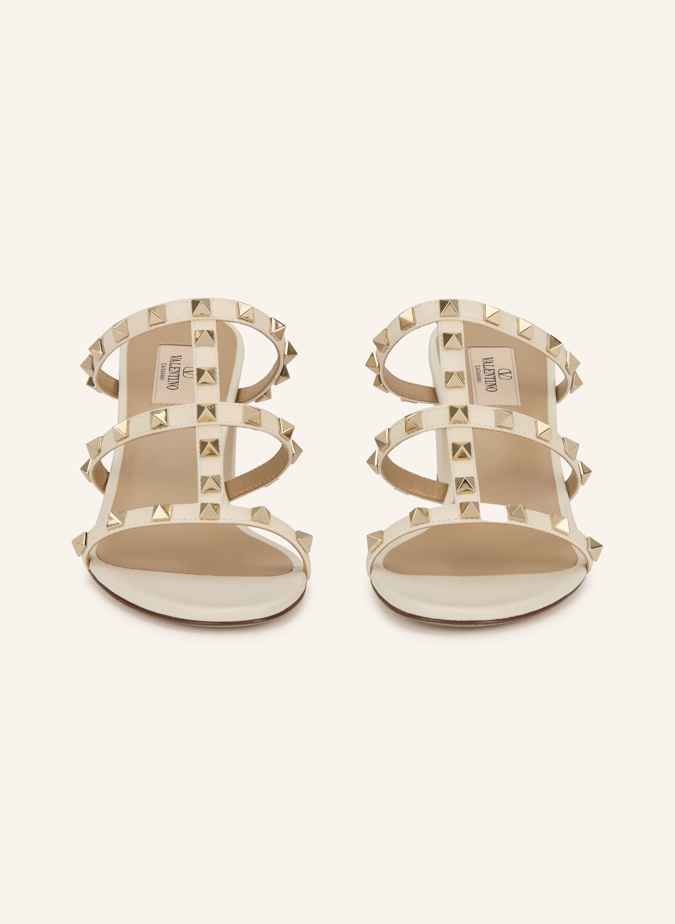 VALENTINO GARAVANI Mules ROCKSTUD mit Nieten: CREME / GOLD