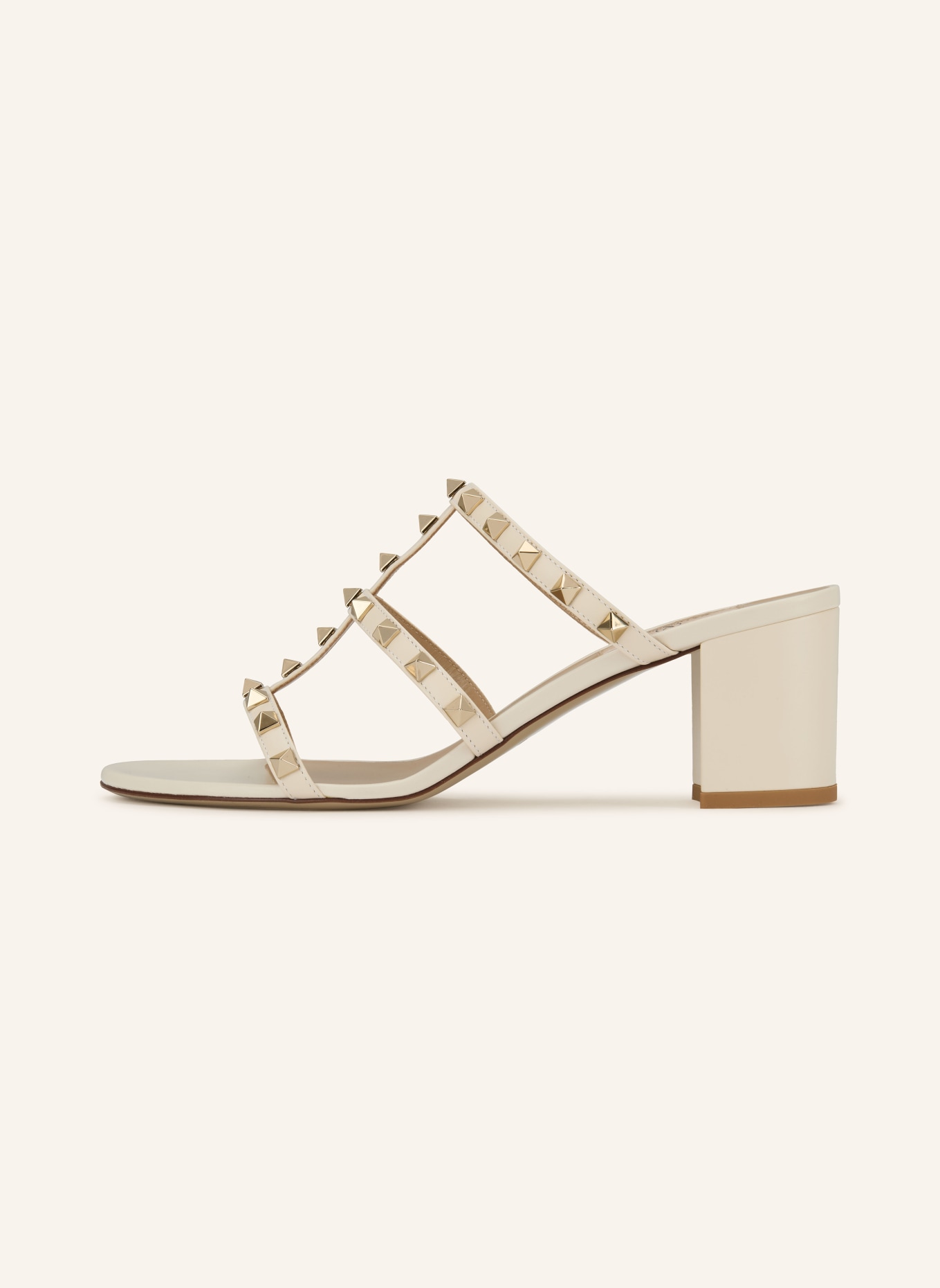 VALENTINO GARAVANI Mules ROCKSTUD mit Nieten: CREME / GOLD