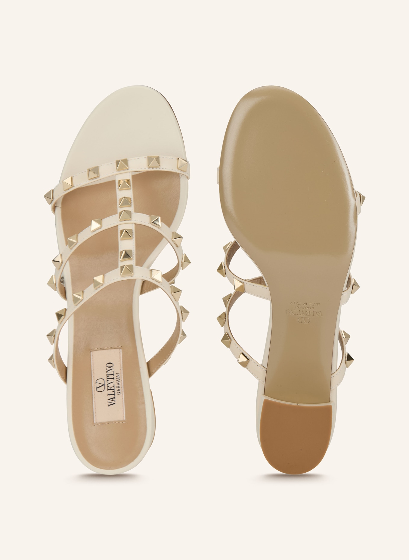 VALENTINO GARAVANI Mules ROCKSTUD mit Nieten: CREME / GOLD