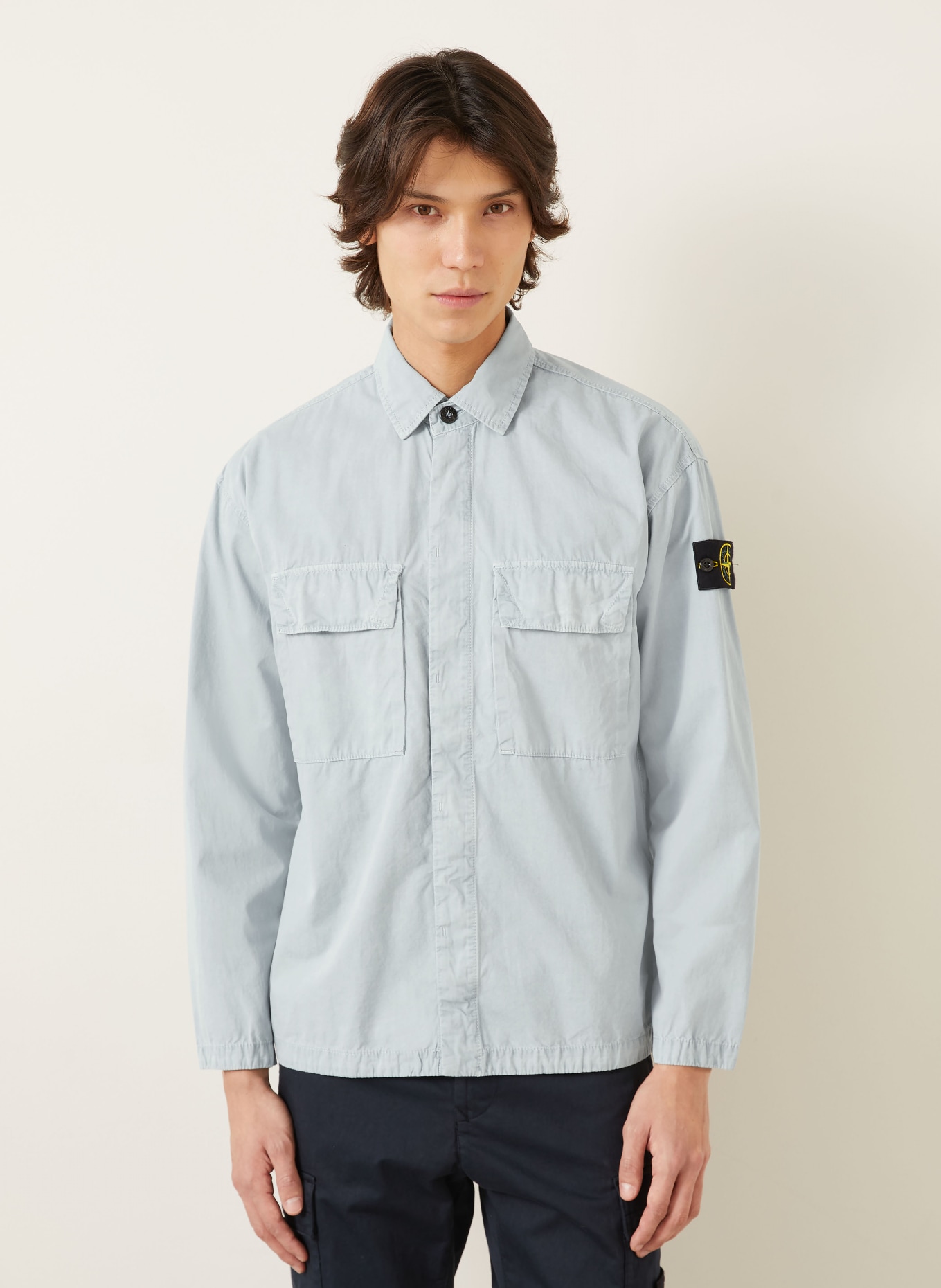 STONE ISLAND Overshirt: BLUE GRAY