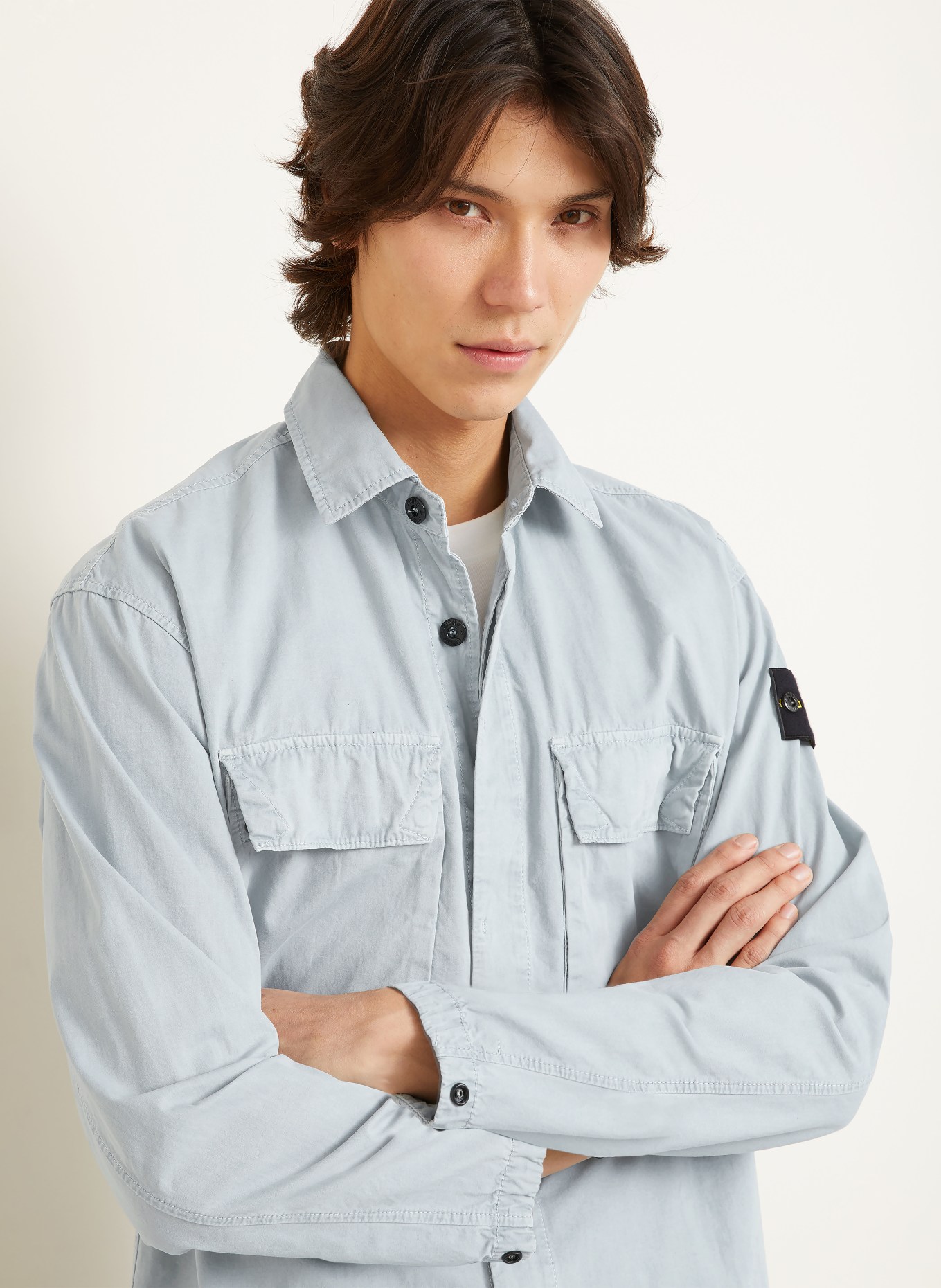 STONE ISLAND Overshirt: BLUE GRAY
