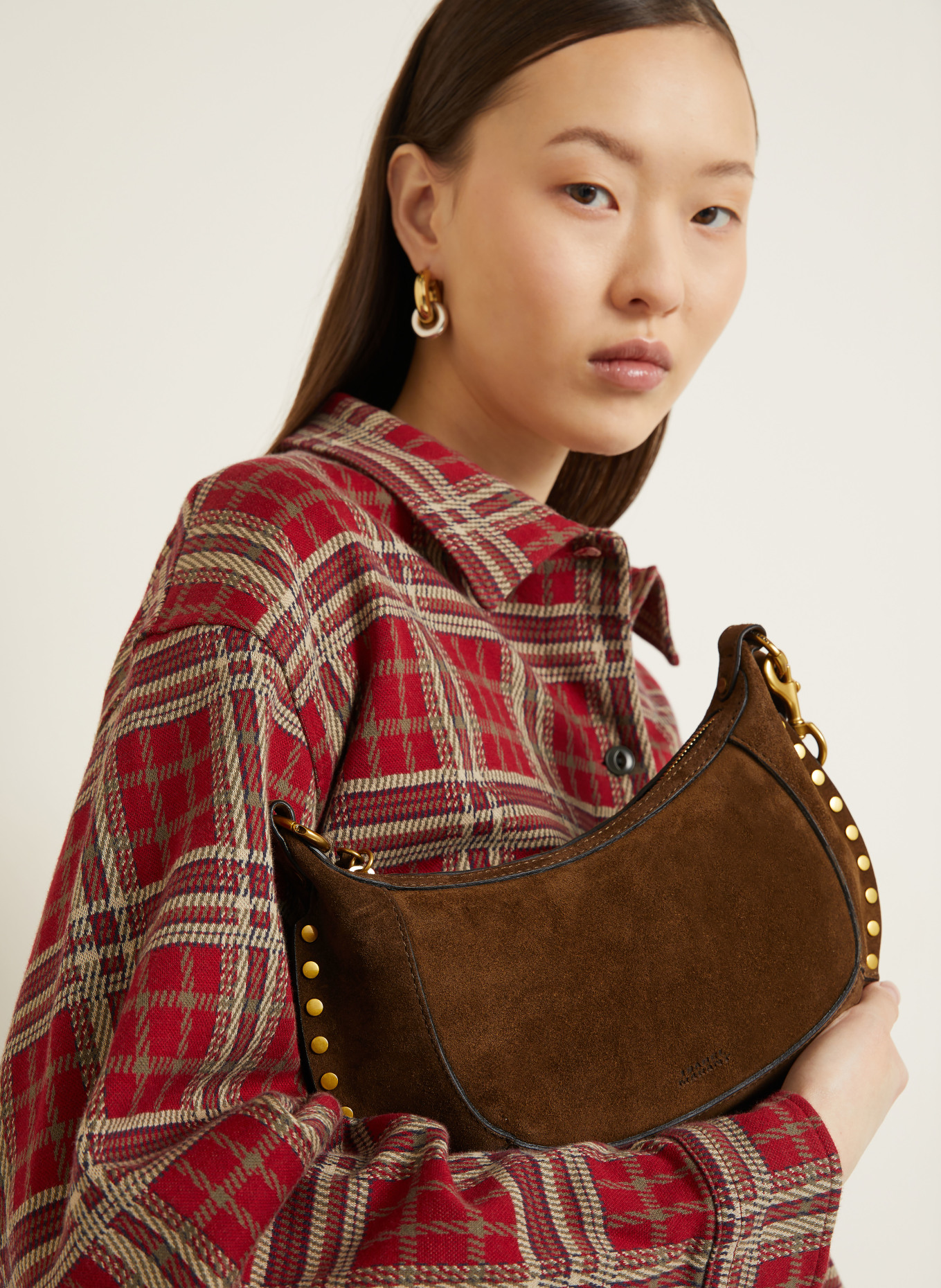 ISABEL MARANT Umhängetasche OSKAN MOON: DUNKELBRAUN / GOLD