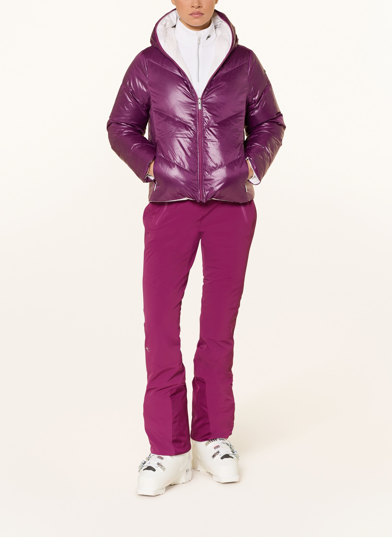 KJUS Daunen-Skijacke BACKFLIP zum Wenden: WEISS / DUNKELLILA