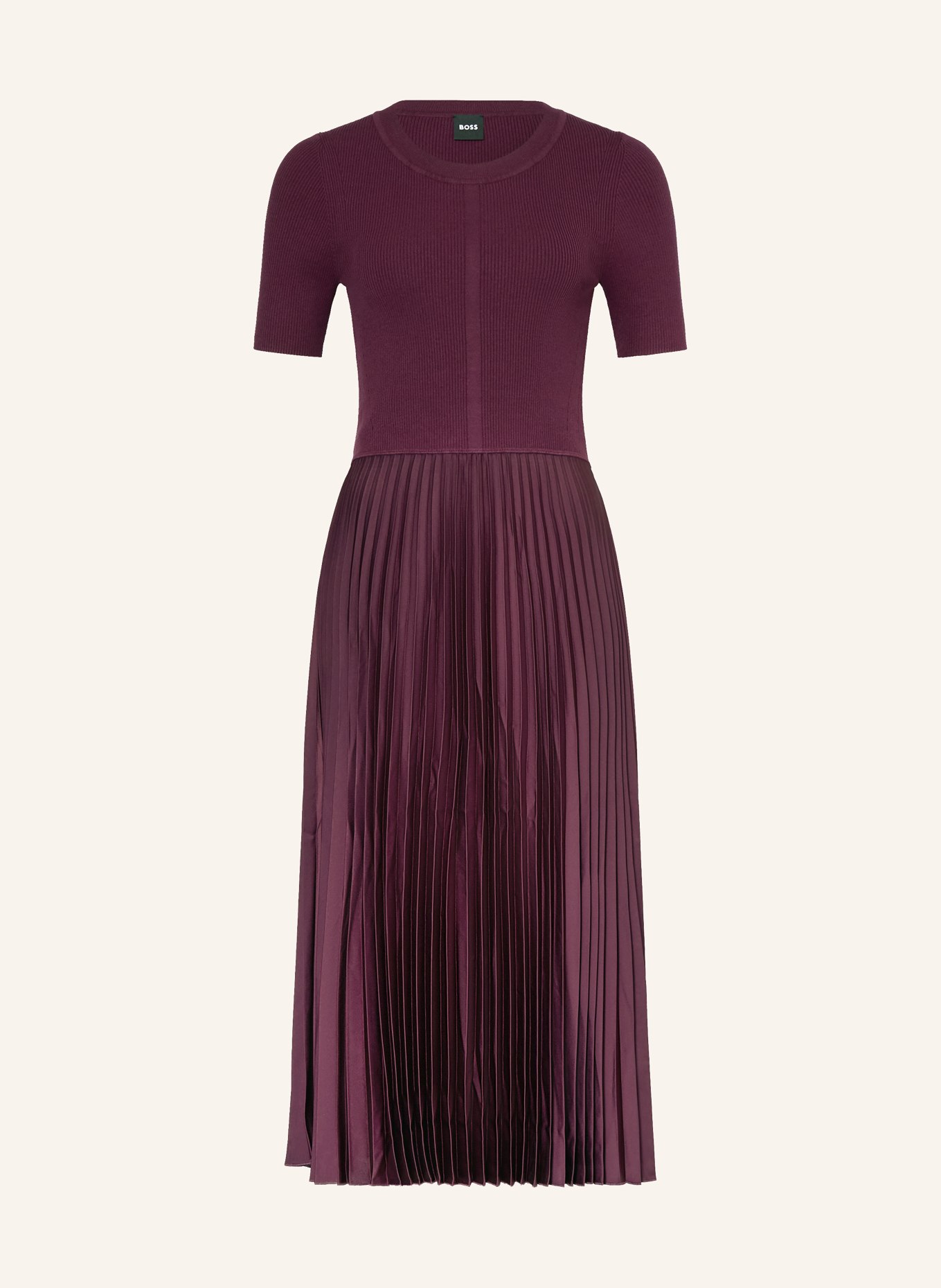 BOSS Kleid FADRIDI im Materialmix mit Plissees: DUNKELROT