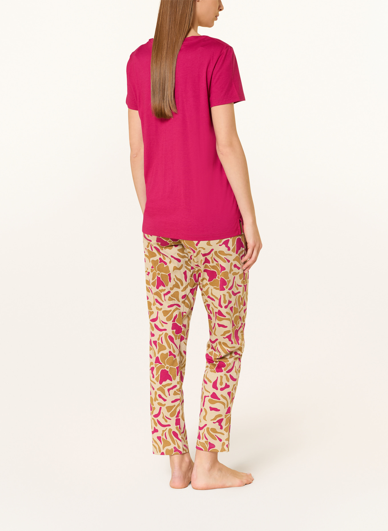 HANRO lounge pants: BEIGE / COGNAC / NEON RED