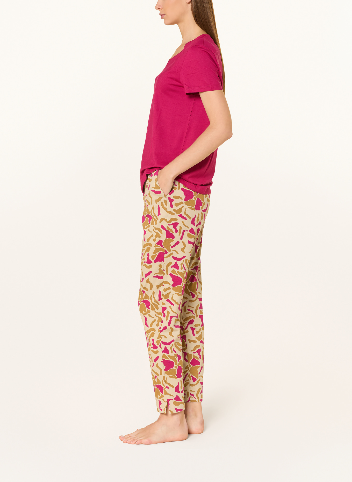 HANRO lounge pants: BEIGE / COGNAC / NEON RED
