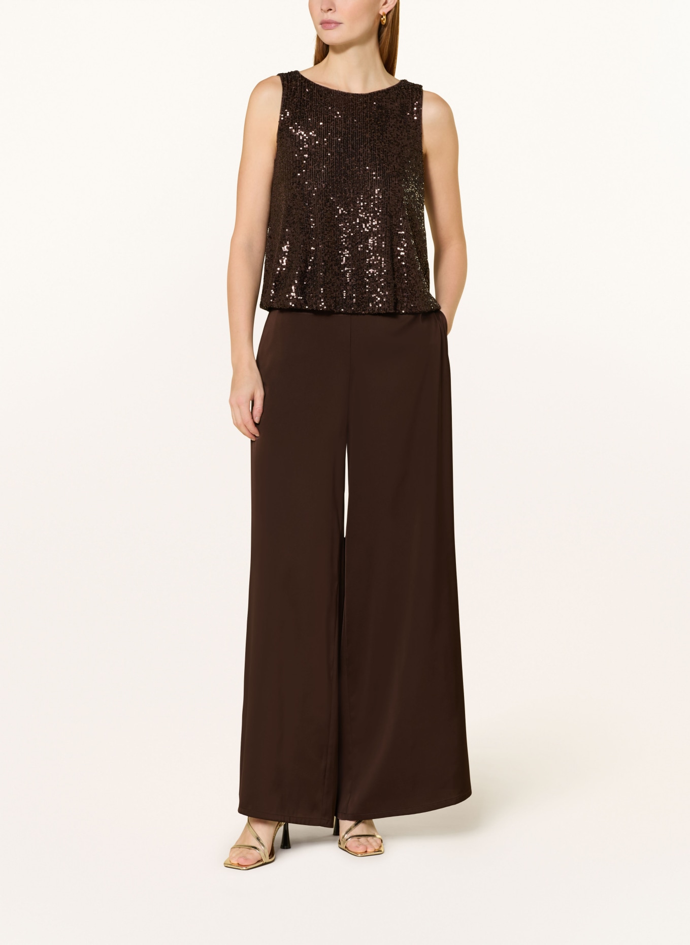 V by Vera Mont saténové kalhoty: TMAVĚ HNĚDÁ