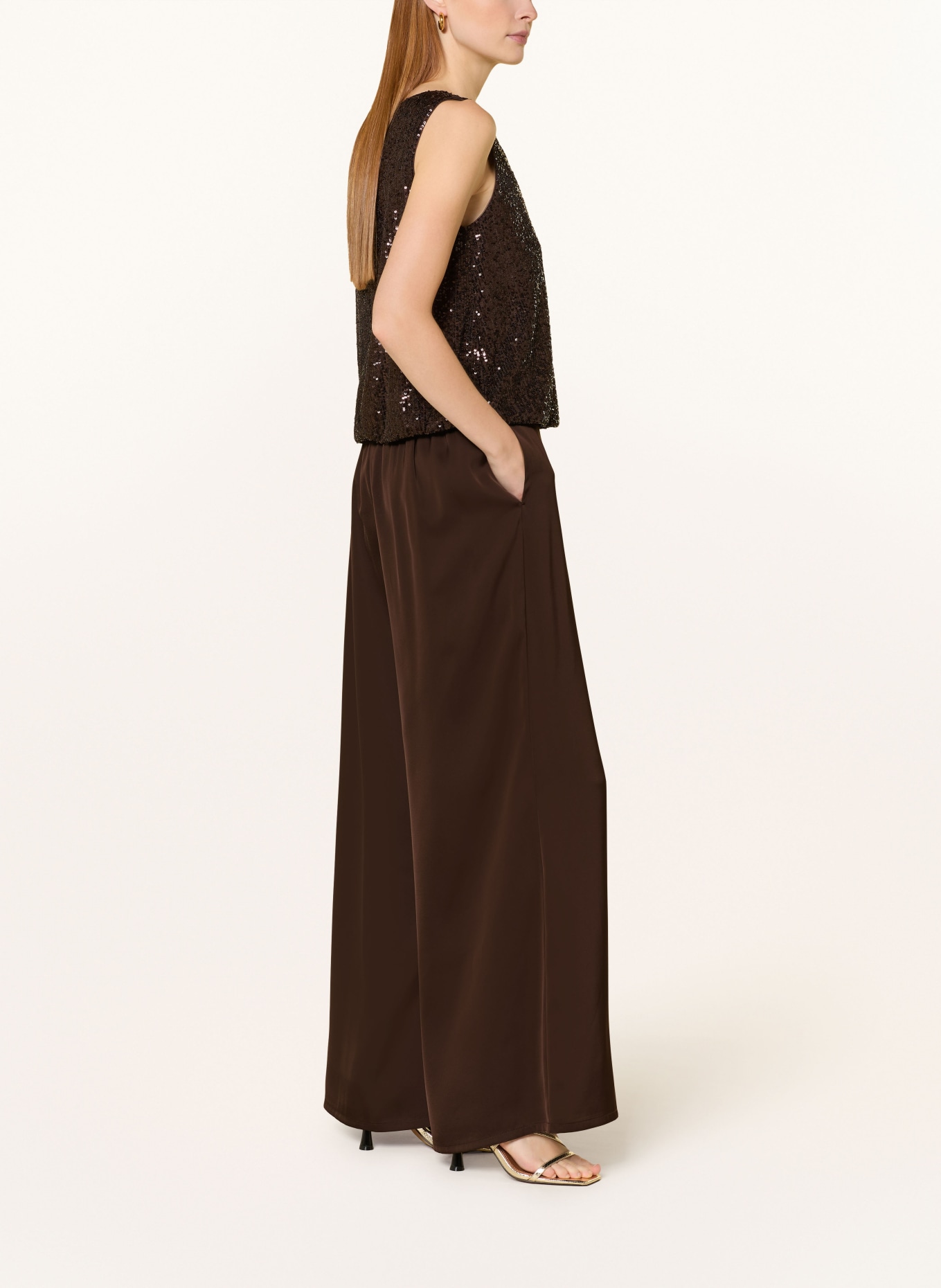 V by Vera Mont saténové kalhoty: TMAVĚ HNĚDÁ