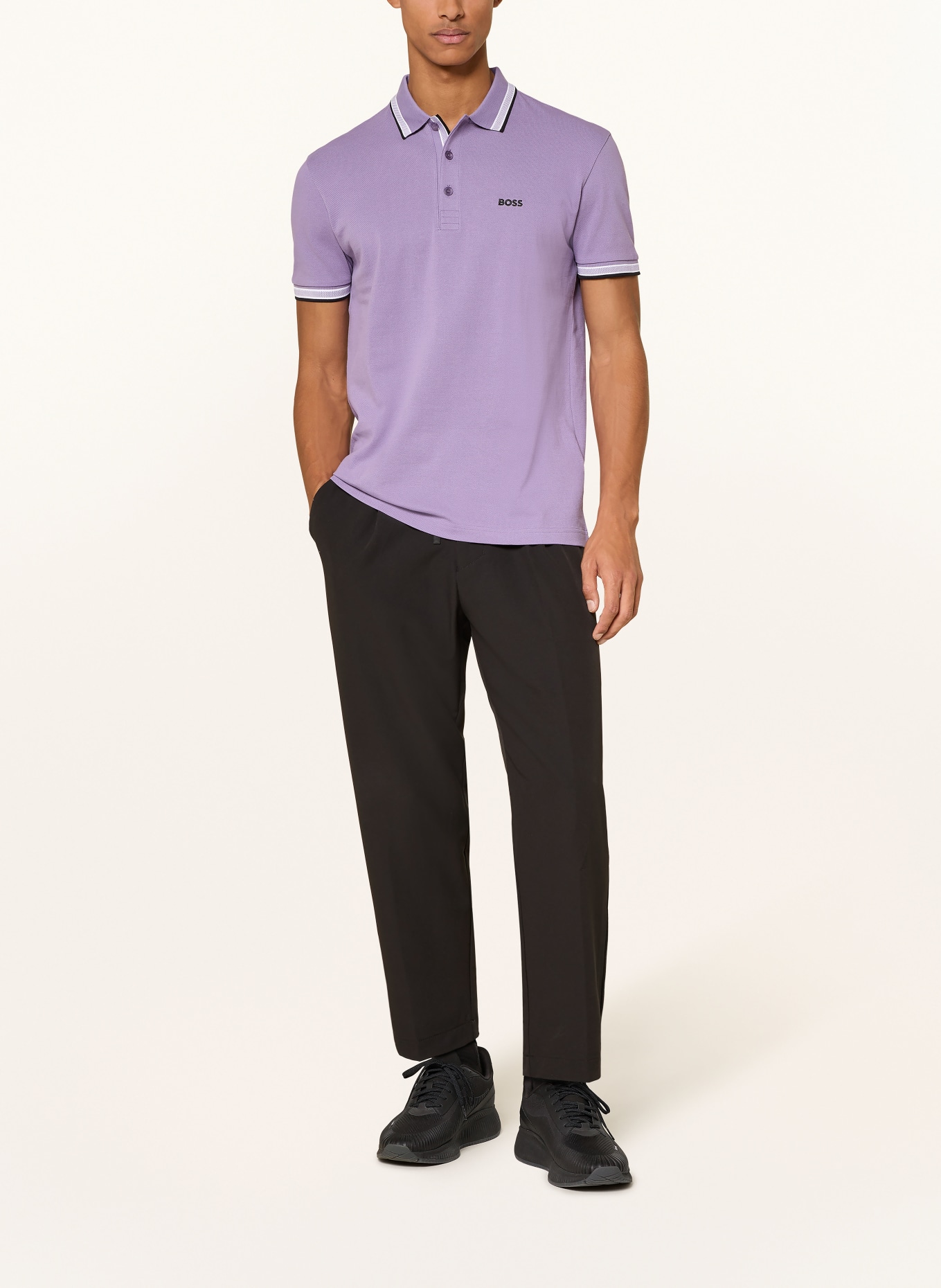 BOSS Piqué-Poloshirt PADDY CURVED Regular Fit: HELLLILA / WEISS / SCHWARZ