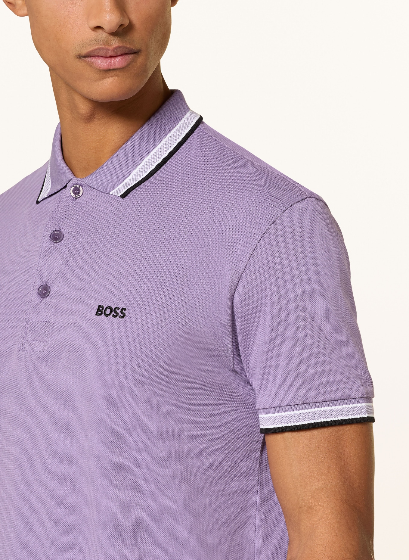 BOSS Piqué-Poloshirt PADDY CURVED Regular Fit: HELLLILA / WEISS / SCHWARZ