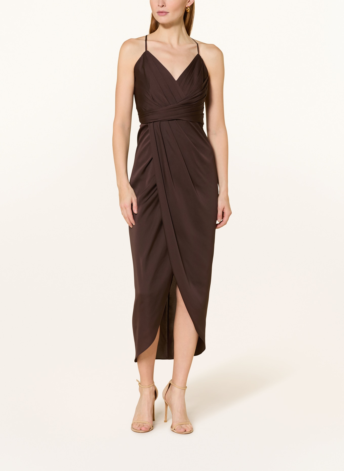 V by Vera Mont Saténové koktejlové šaty: TMAVĚ HNĚDÁ