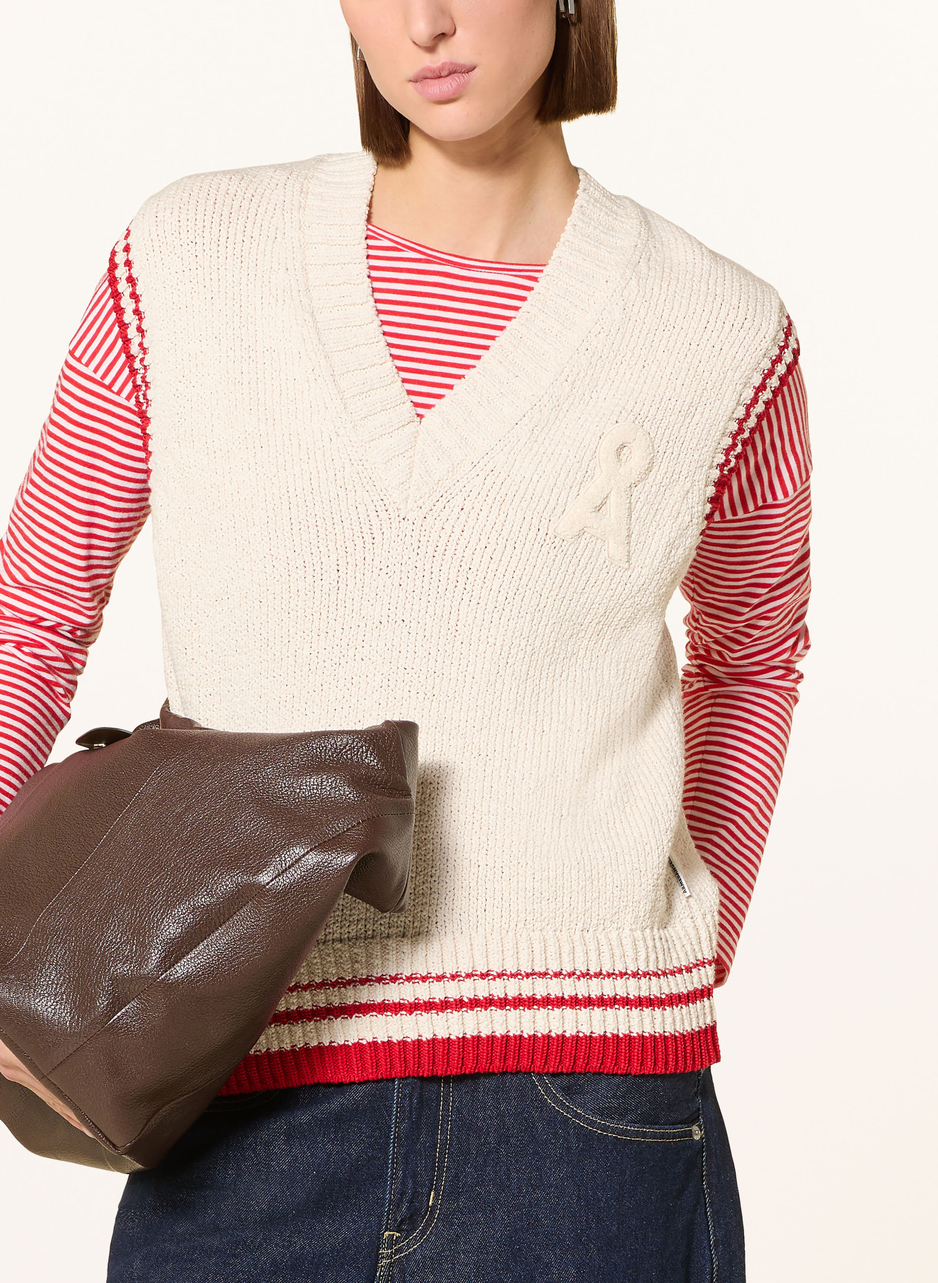 ARMEDANGELS Dlouhé rukávy XIANAA: ČERVENÁ / BÍLÁ