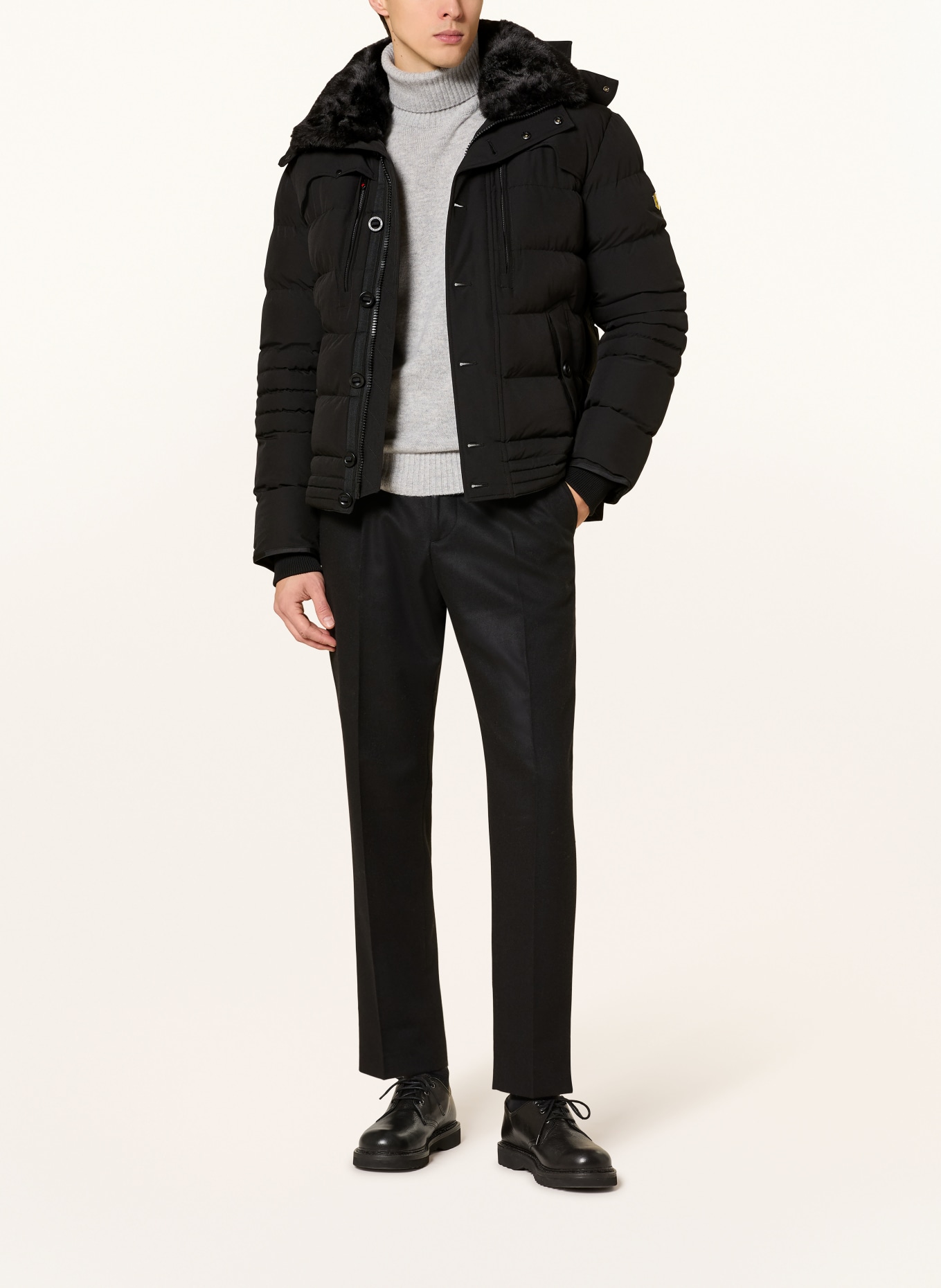 WELLENSTEYN Steppjacke STARSTREAM mit abnehmbarer Kapuze und Kunstfellbesatz: SCHWARZ