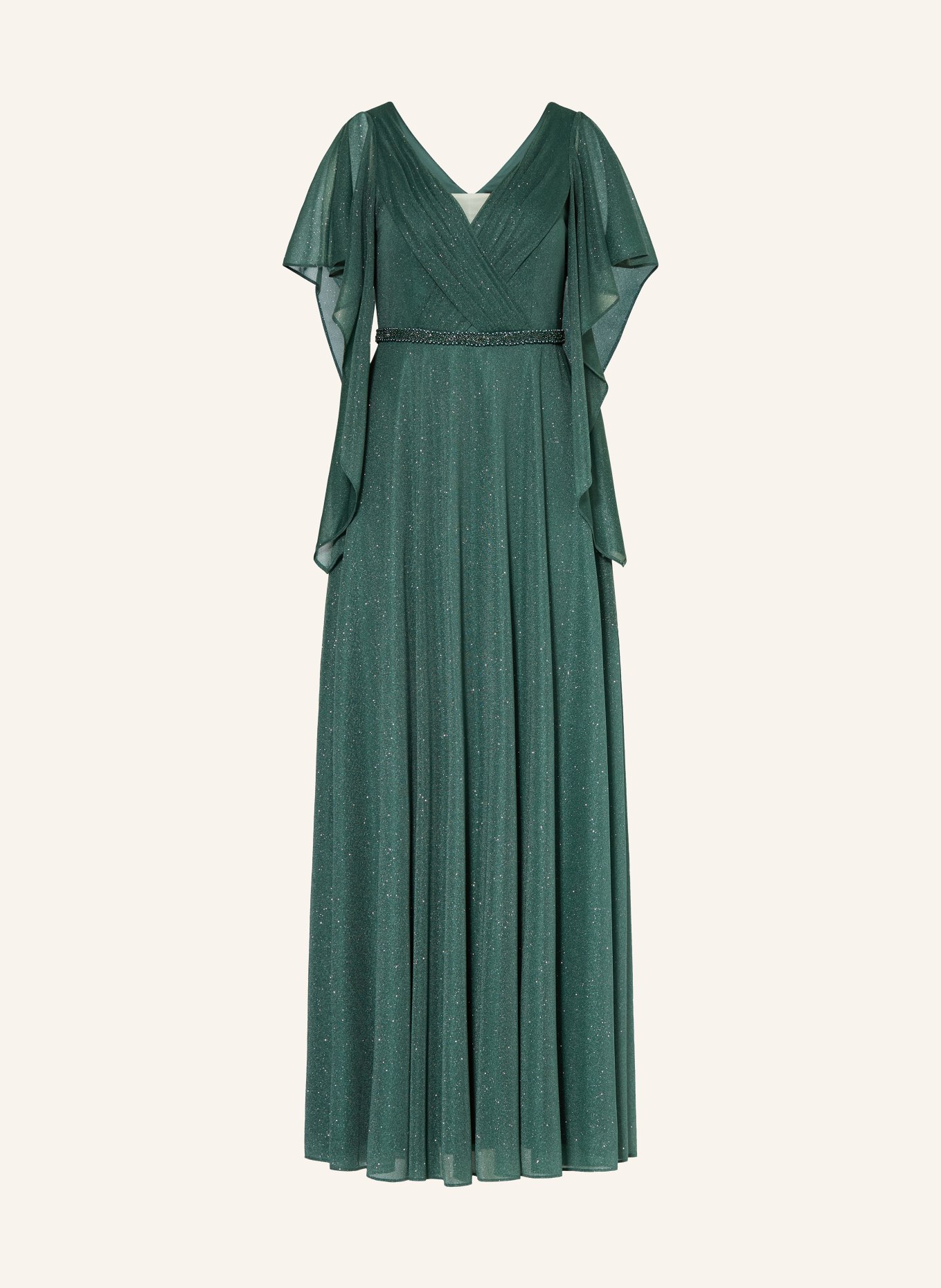 Vera Mont Evening gown with flounces and gemstones: DARK GREEN